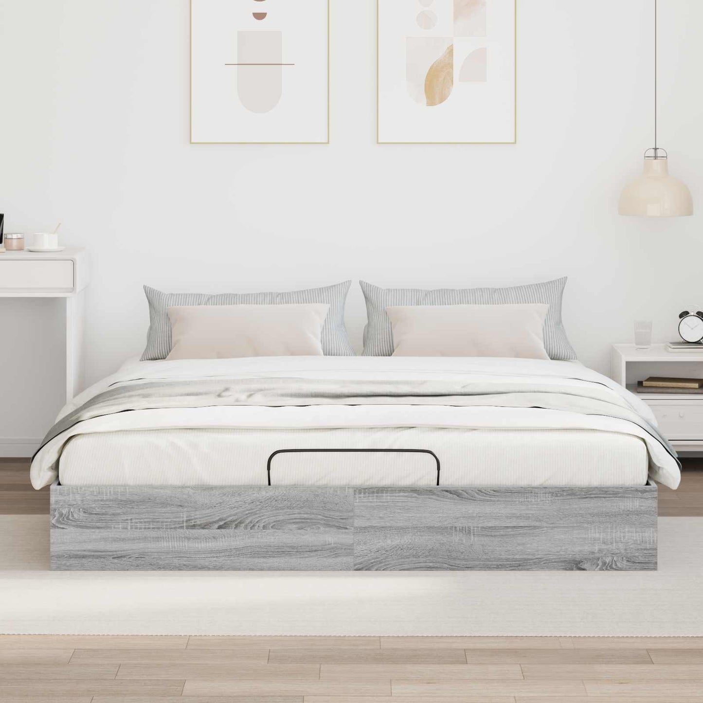Ottoman Bed Frame Grey Sonoma 203 x 180 x 25 cm Engineered Wood