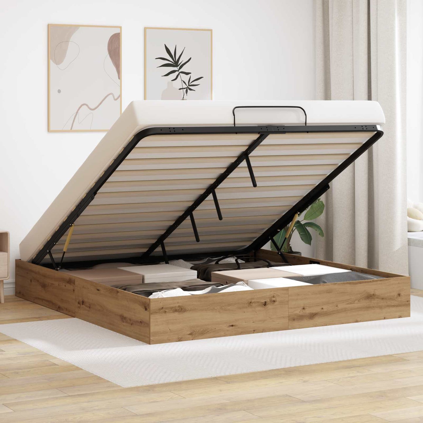 Ottoman Bed Frame with Storage Artisian Oak 203 x 180 x 25 cm