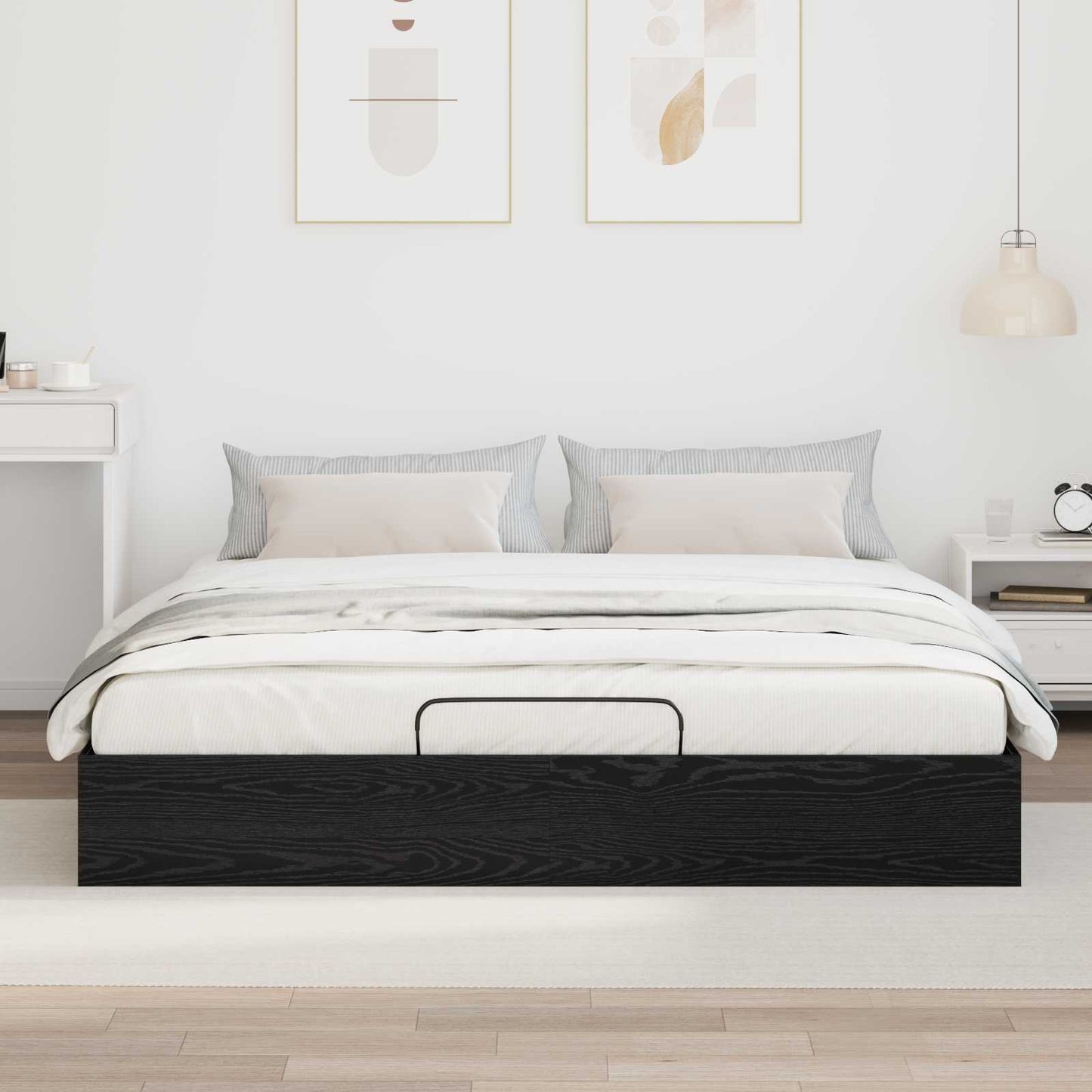 Ottoman Bed Frame Black Oak 203 x 160 x 25 cm Engineered Wood