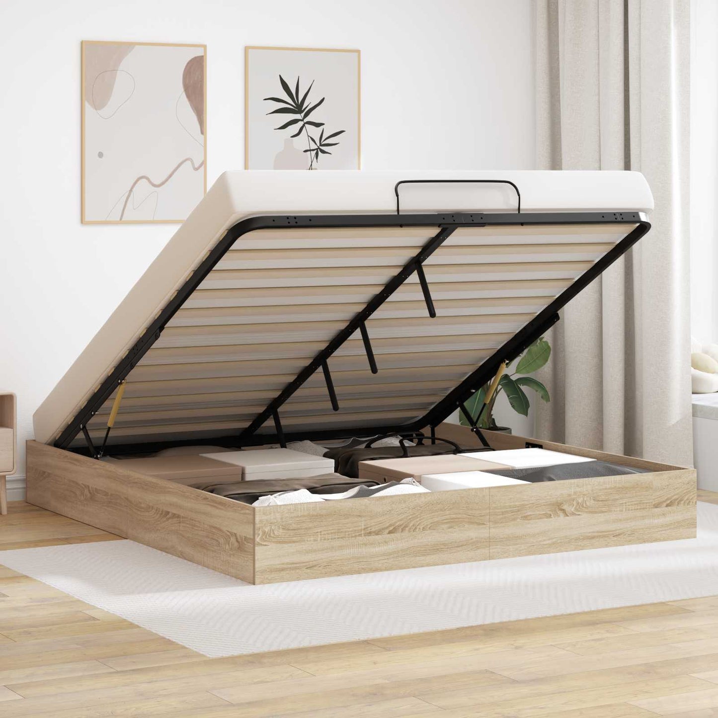 Ottoman Bed Frame Sonoma Oak 203 x 160 x 25 cm Engineered Wood