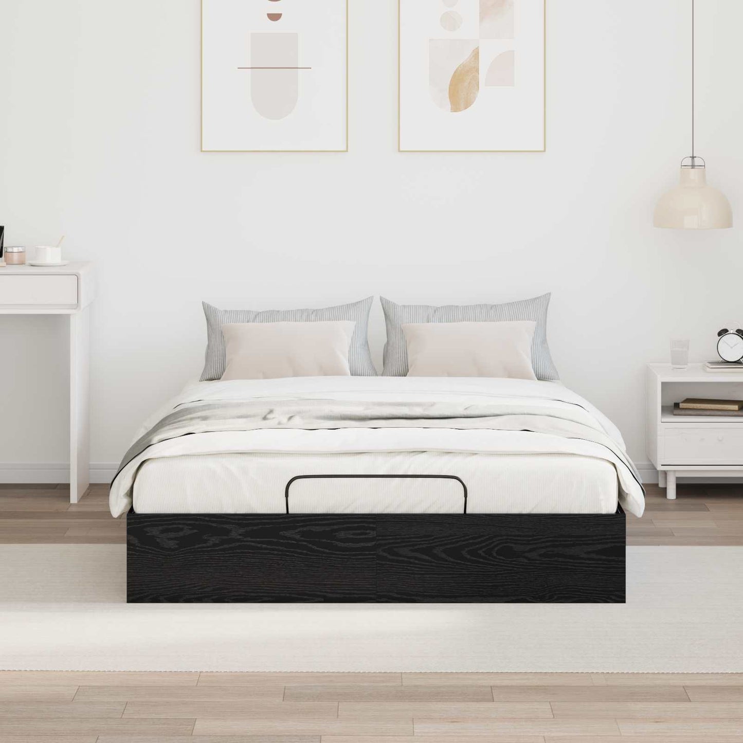 Ottoman Bed Frame Black Oak 203 x 140 x 25 cm Engineered Wood