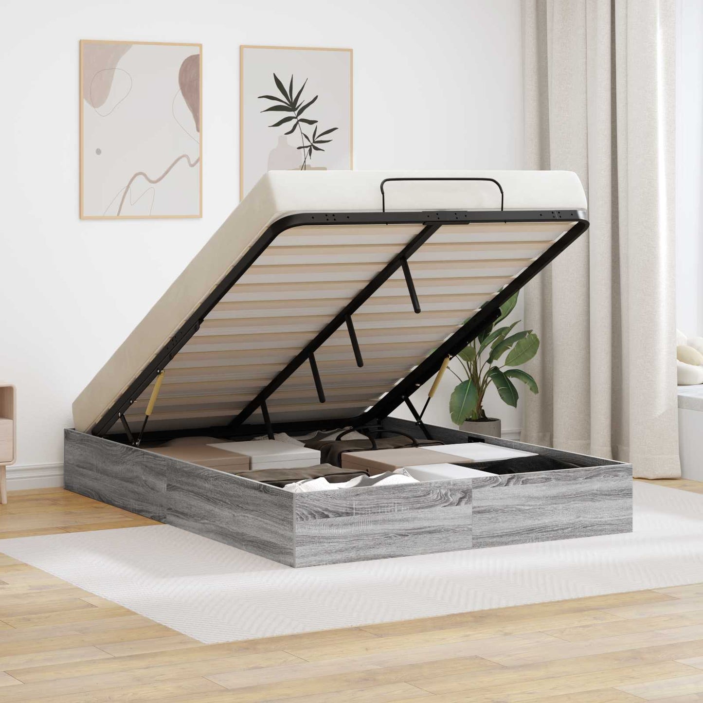 Ottoman Bed Frame Grey Sonoma 203 x 140 x 25 cm Engineered Wood