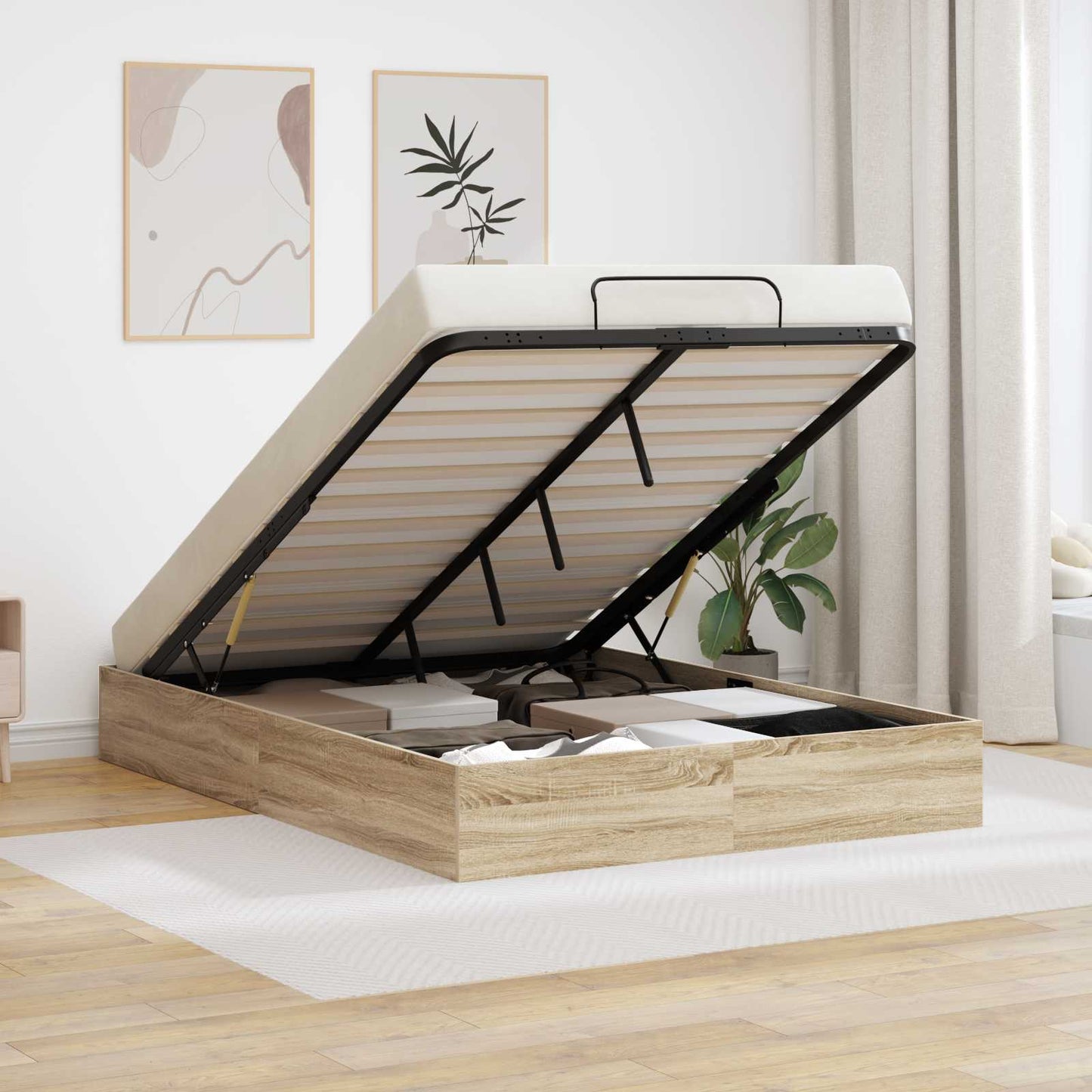 Ottoman Bed Frame Sonoma Oak 203 x 120 x 25 cm Engineered Wood