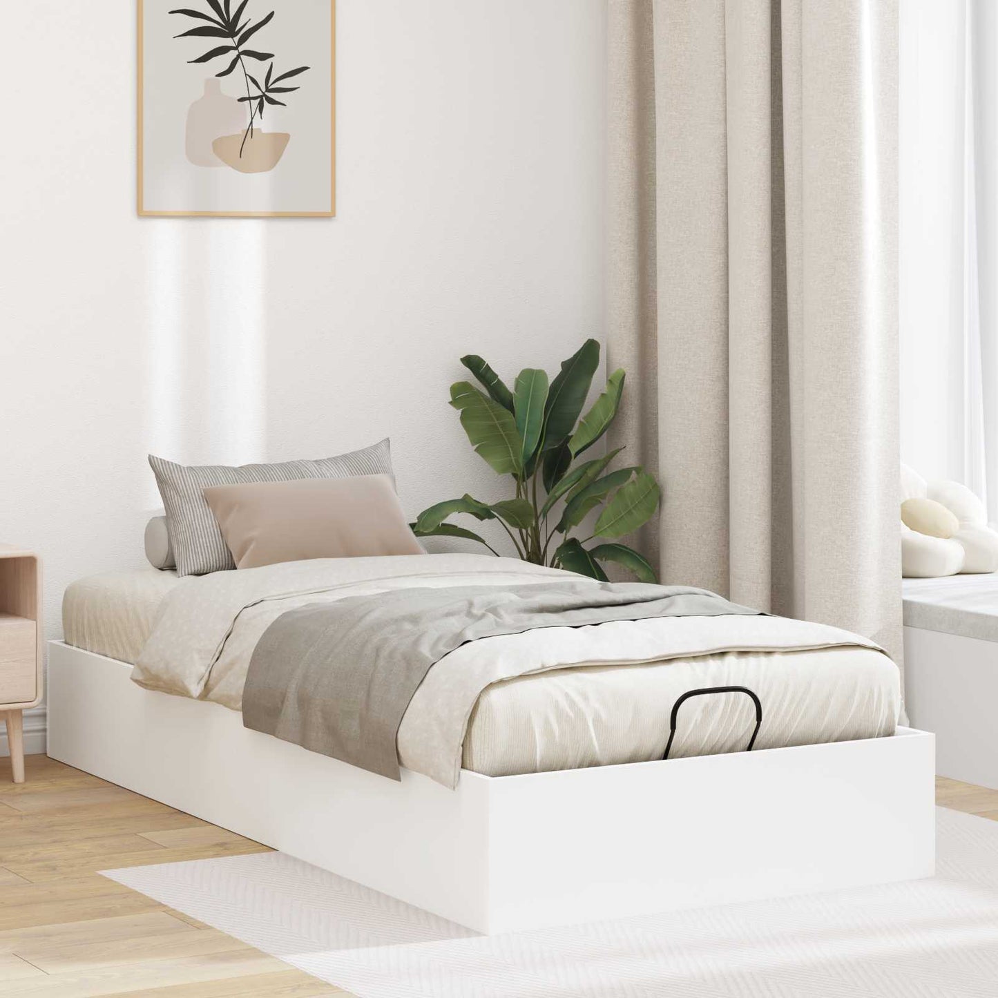 Ottoman Bed Frame White 203 x 90 x 25 cm Engineered Wood