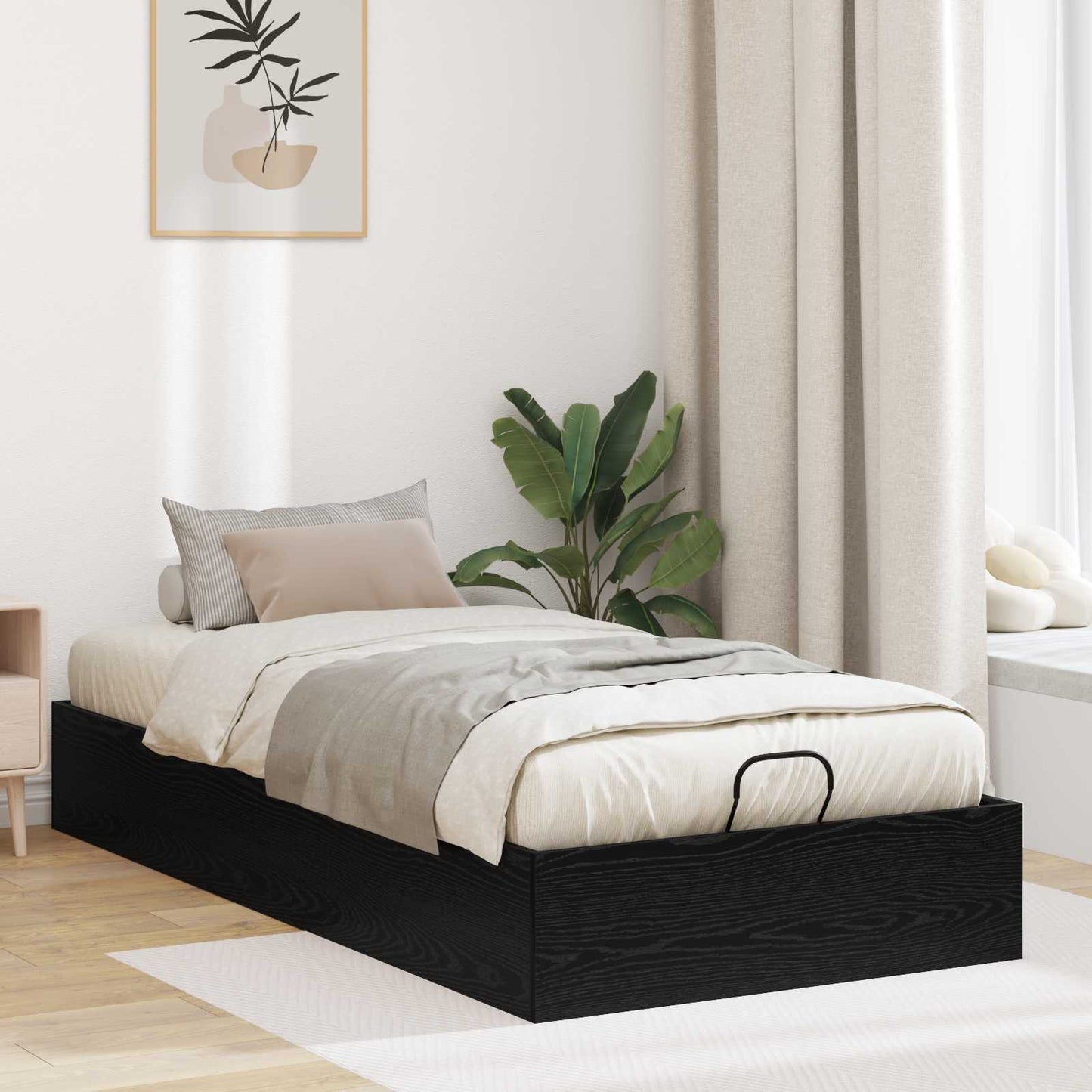 Ottoman Bed Frame Black Oak 203 x 90 x 25 cm Engineered Wood