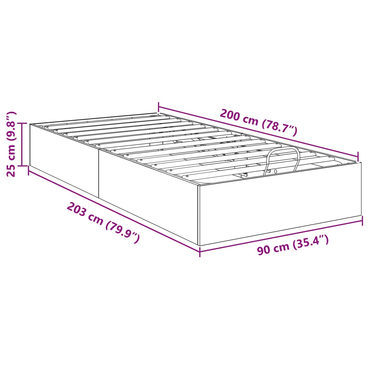 Ottoman Bed Frame Old Wood 203 x 90 x 25 cm Engineered Wood