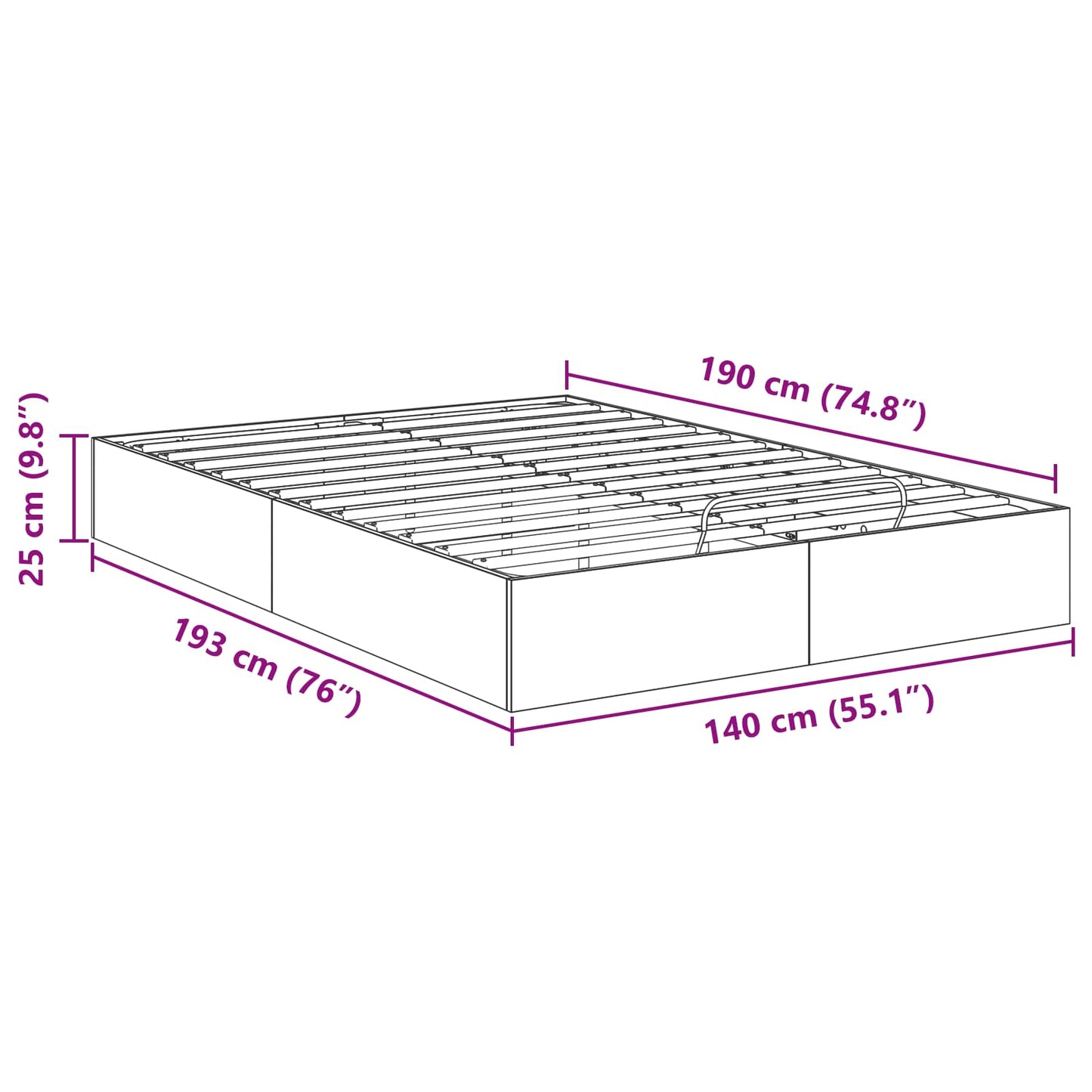 Ottoman Bed Frame Concrete Grey 140 x 200 cm Engineered Wood