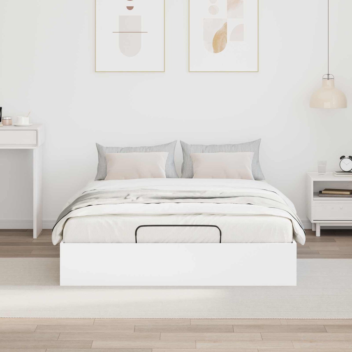 Ottoman Bed Frame White 193 x 135 x 25 cm Engineered Wood