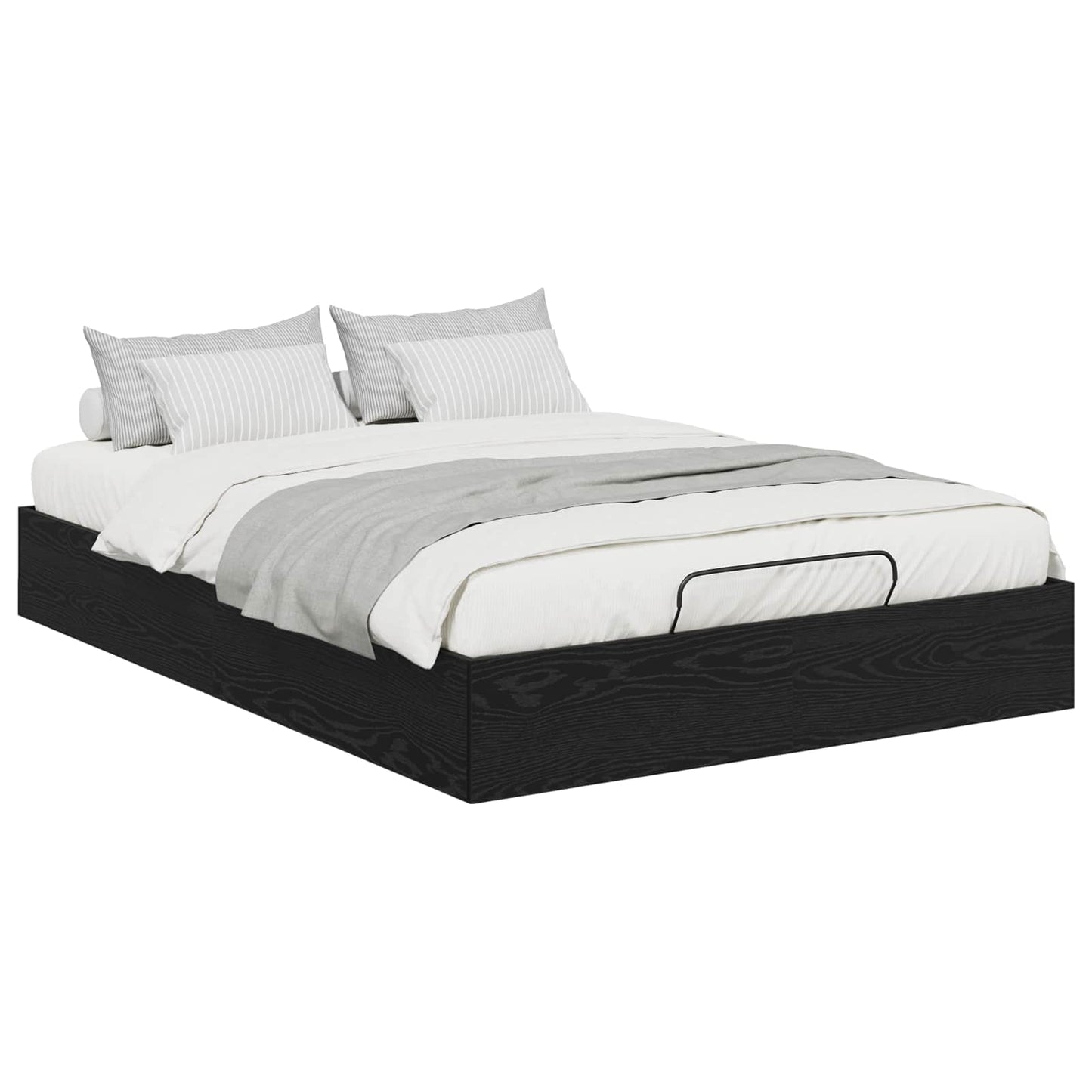 Ottoman Bed Frame Black Oak 193 x 135 x 25 cm Engineered Wood