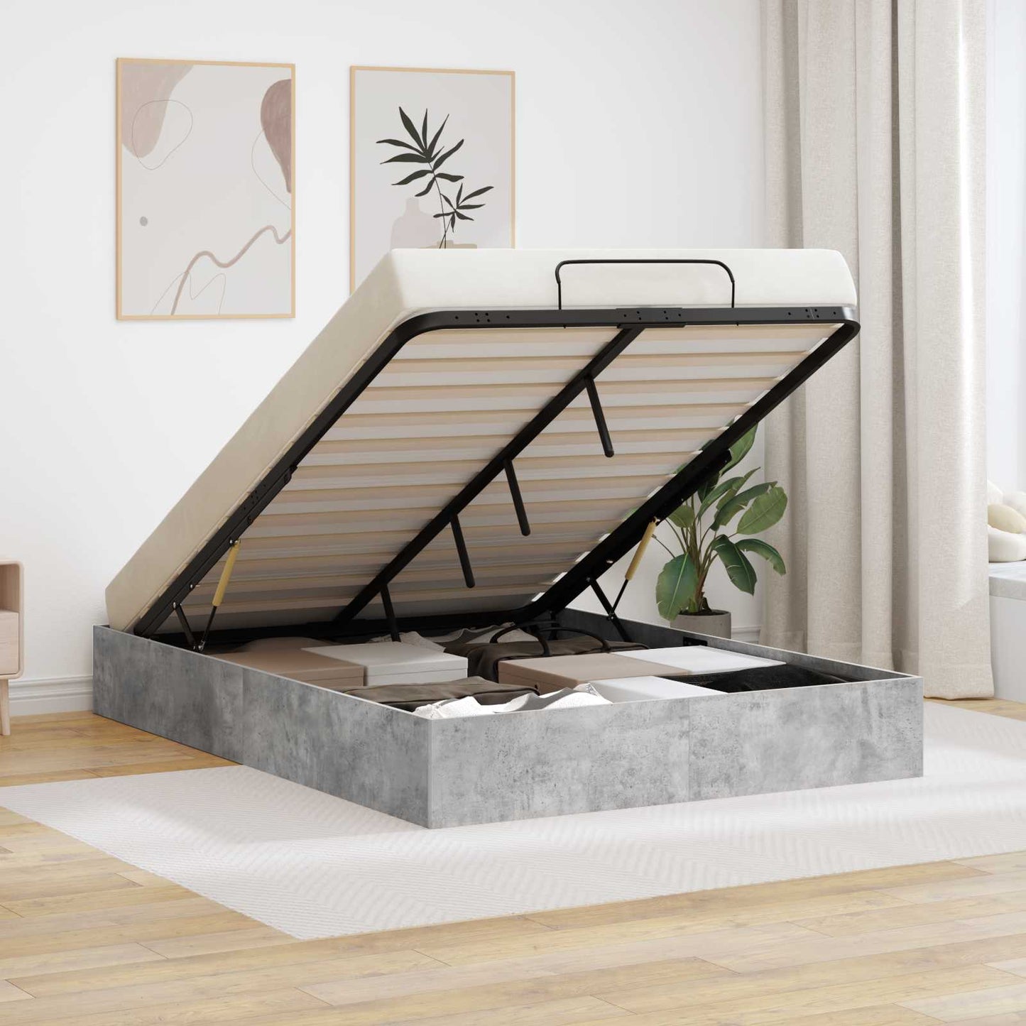Ottoman Bed Frame Concrete Grey 135 x 190 cm Engineered Wood