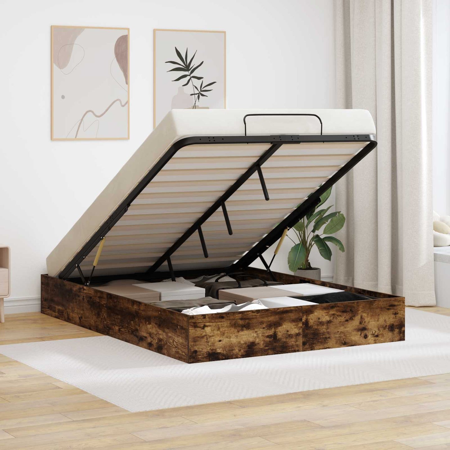 Ottoman Bed Frame Smoked Oak 193 x 120 x 25 cm Engineered Wood