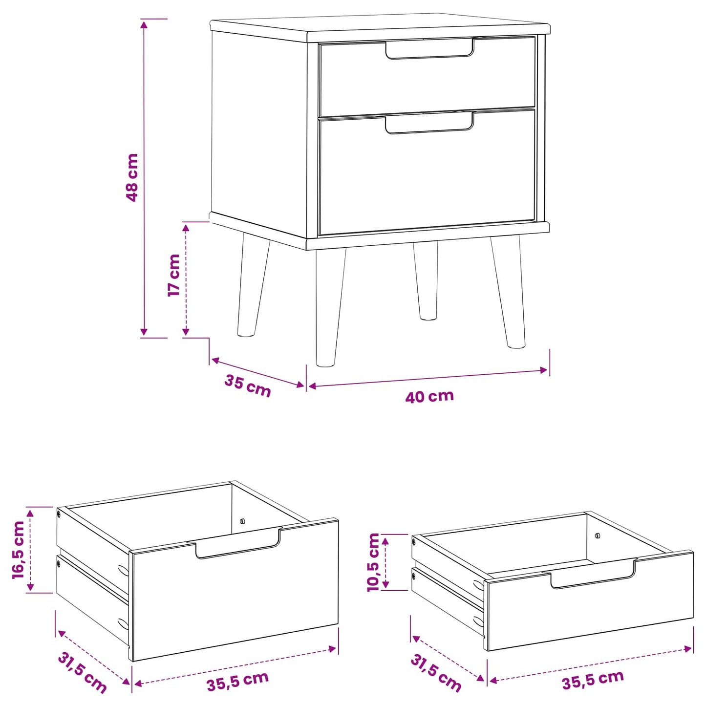 Bedside Cabinet MOLDE Caramel 40 x 35 x 48 cm Solid Pine Wood