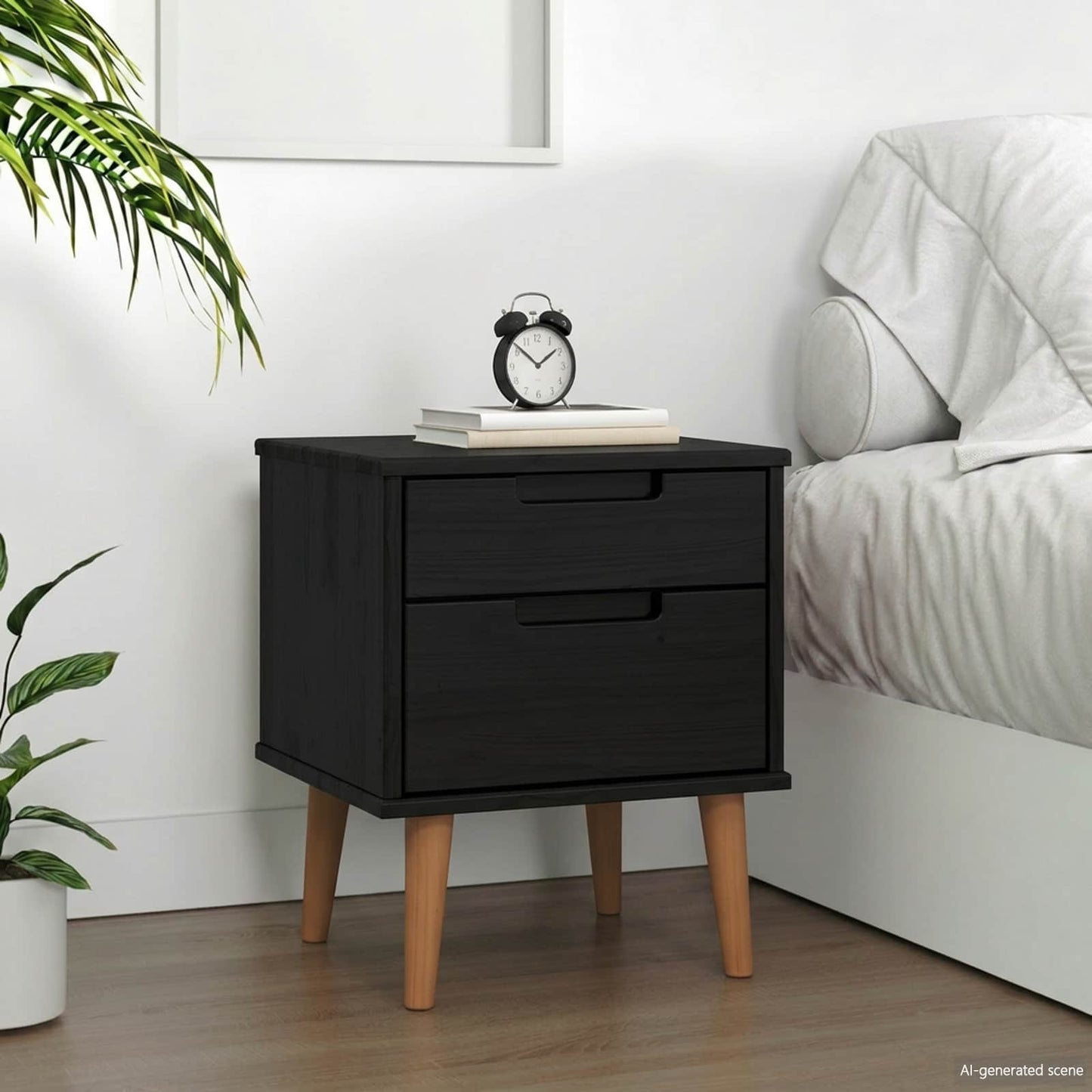 Bedside Cabinet Black 40 x 35 x 48 cm Solid Pine Wood