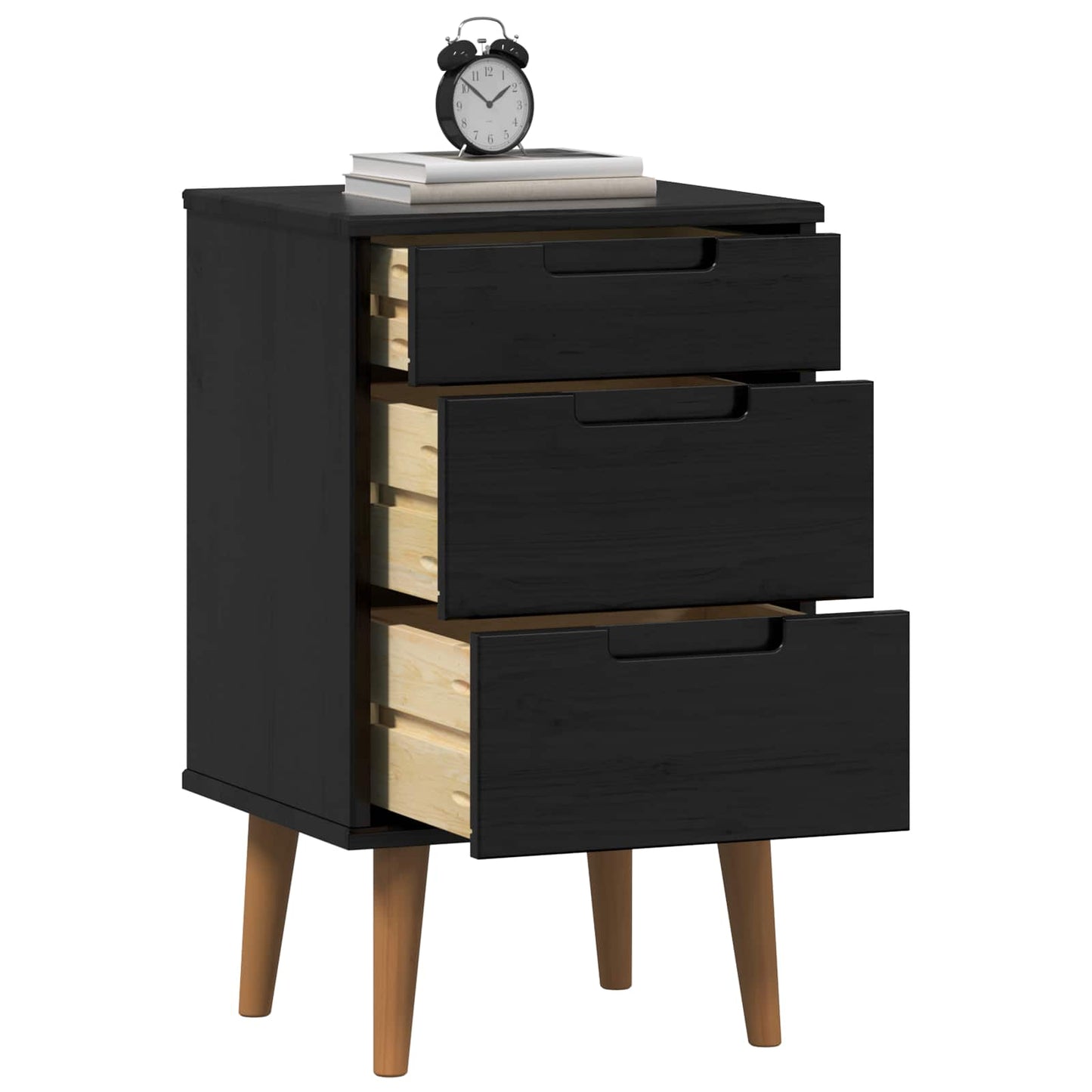 Bedside Cabinet MOLDE Black 40 x 35 x 65 cm Solid Pine Wood