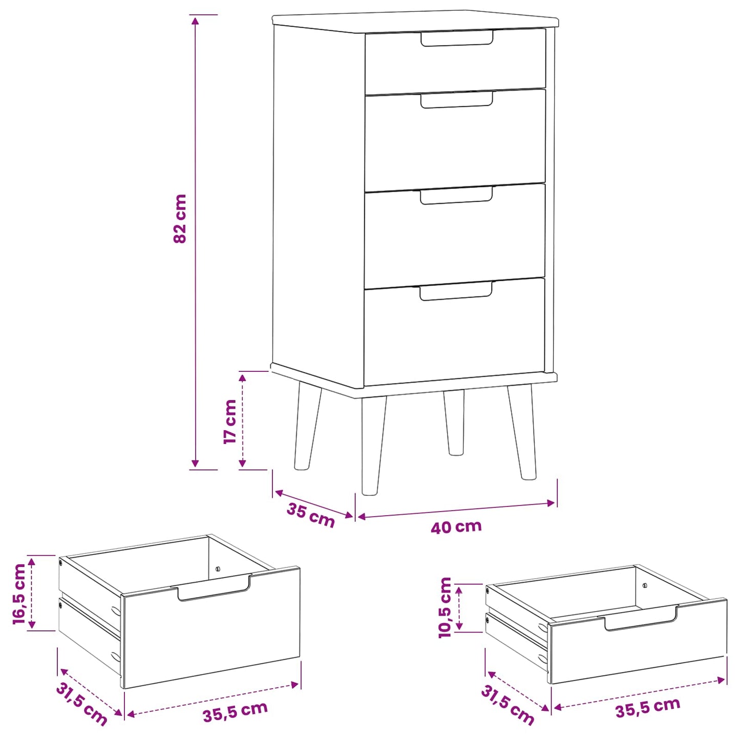 Chest of Drawers MOLDE Caramel 40 x 35 x 82 cm Solid Pine Wood
