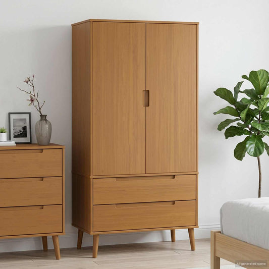 Wardrobe MOLDE Caramel 90 x 55 x 175 cm Solid Pine Wood