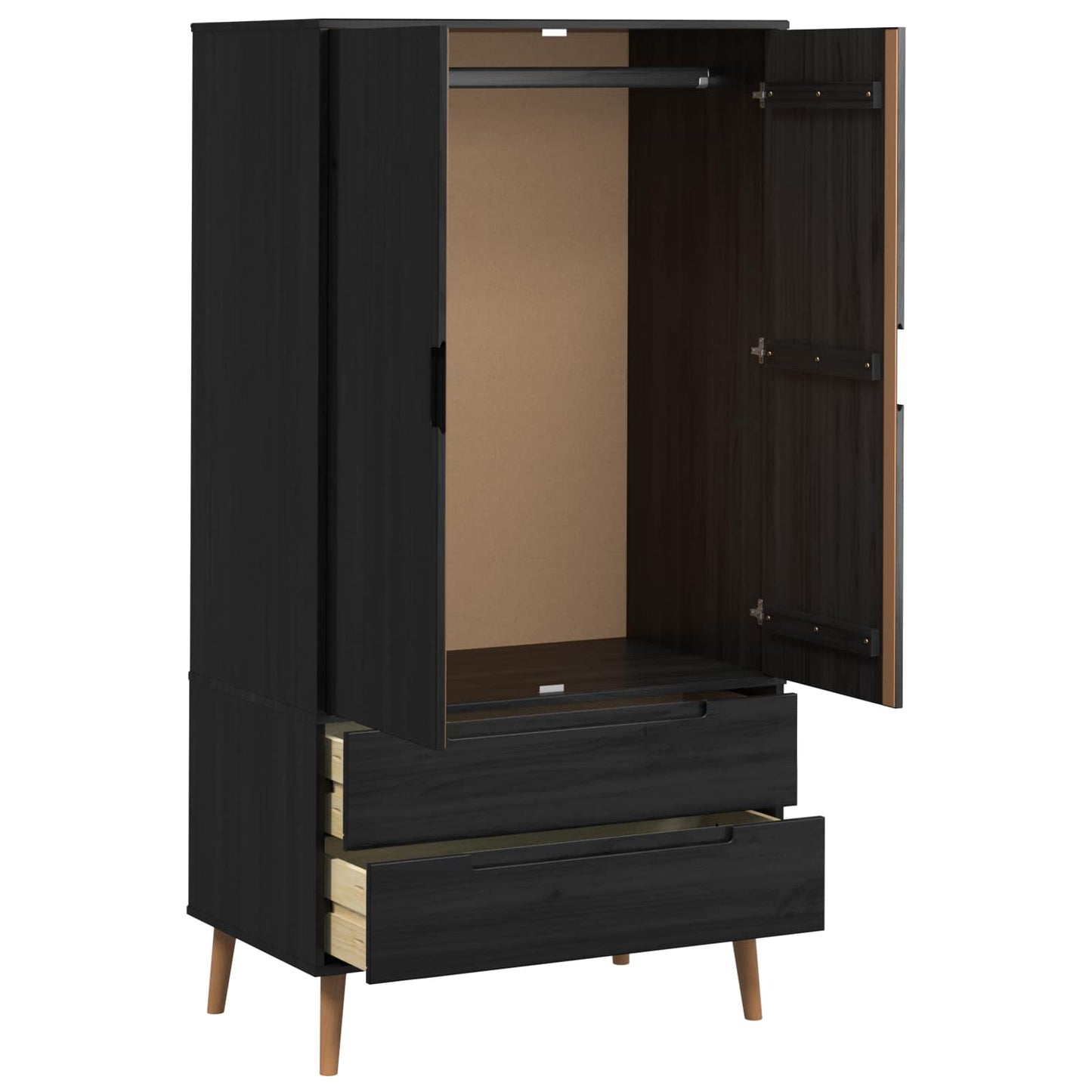 Wardrobe MOLDE Black 90 x 55 x 175 cm Solid Pine Wood