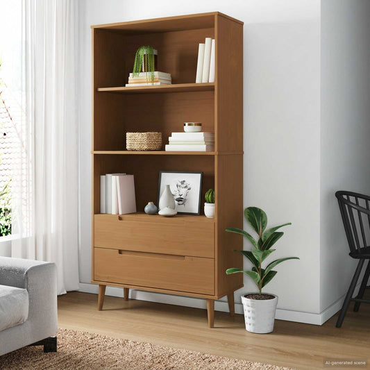 Bookcase MOLDE 85 x 35 x 170.5 cm Solid Pine Wood Caramel
