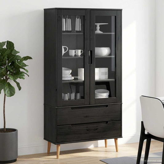 Glass Display Cabinet MOLDE 90 x 35 x 175 cm Solid Pine Wood