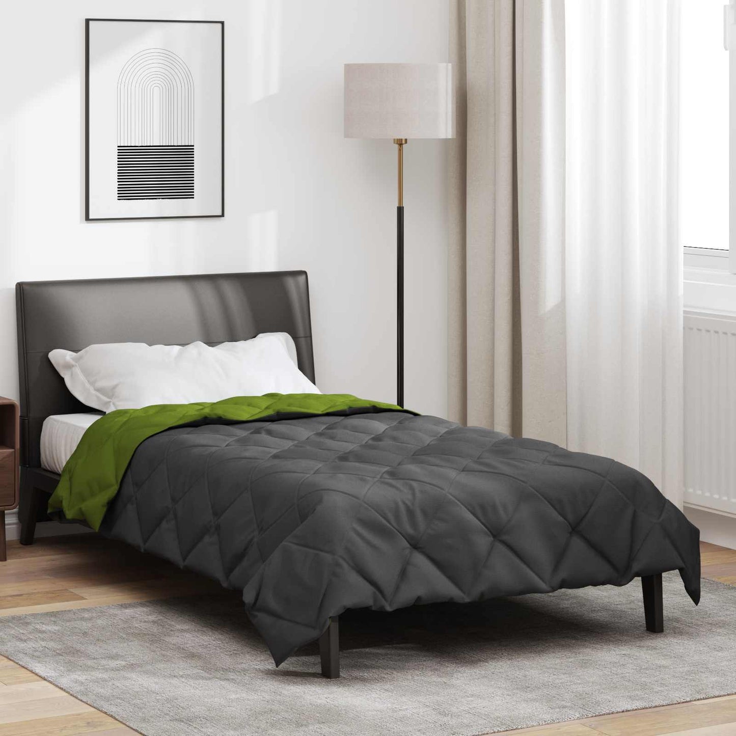 Summer Duvet Green and Anthracite 200 x 155 cm Microfiber