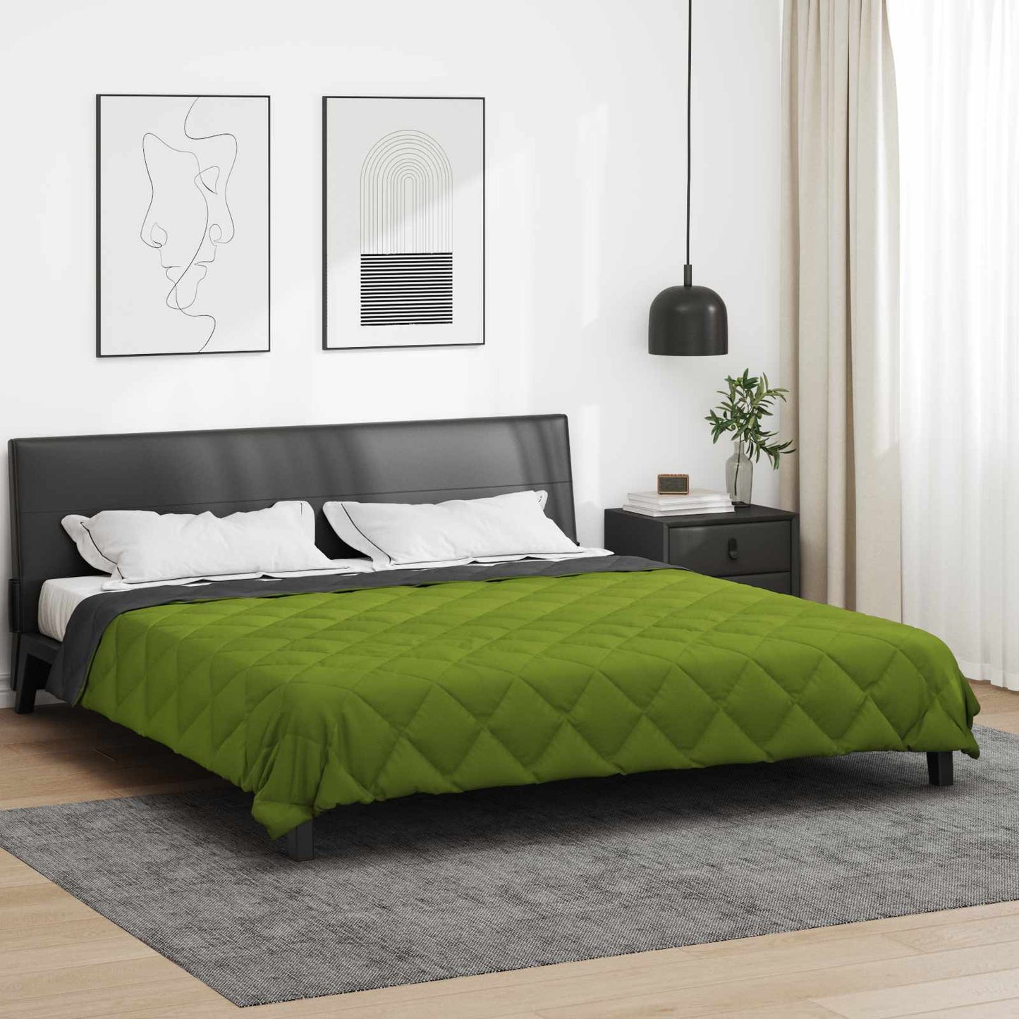 Full Year Duvet Green and Anthracite 200 x 240 cm Microfiber