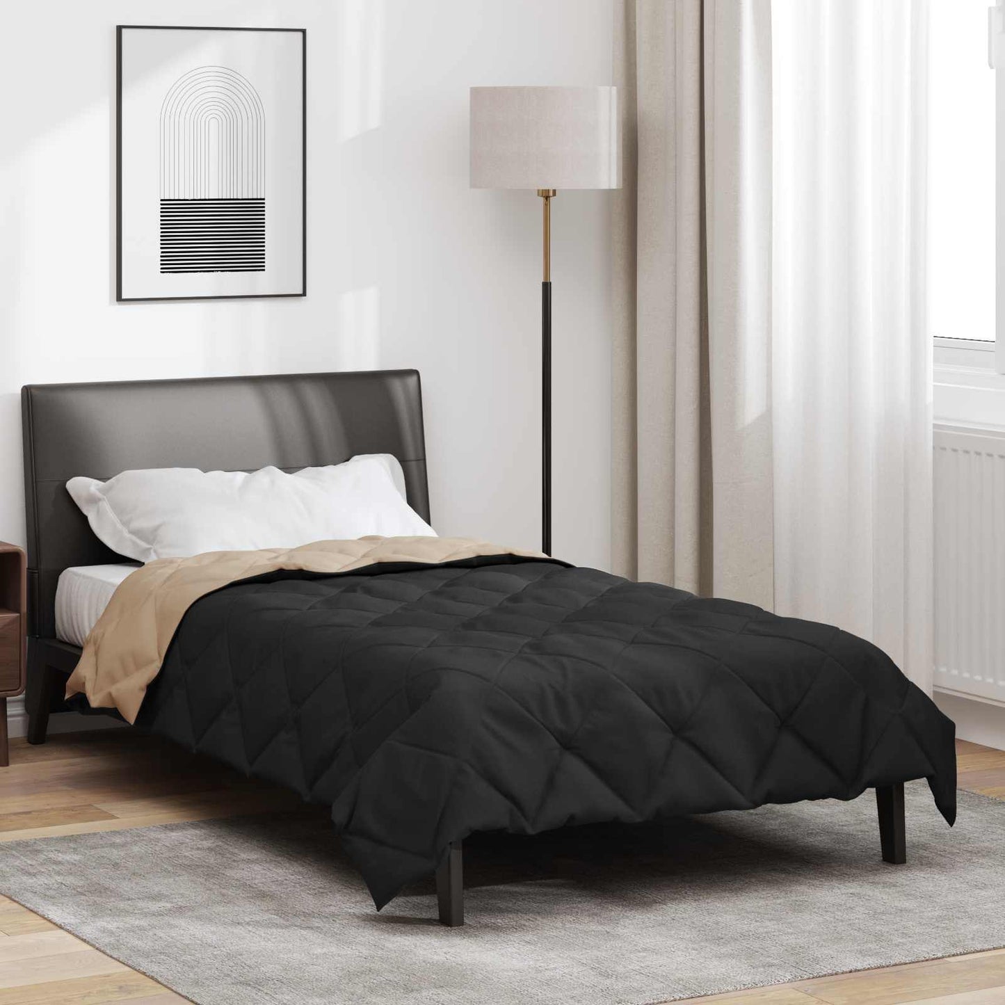 Full Year Duvet Black and Taupe 155 x 200 cm Microfiber