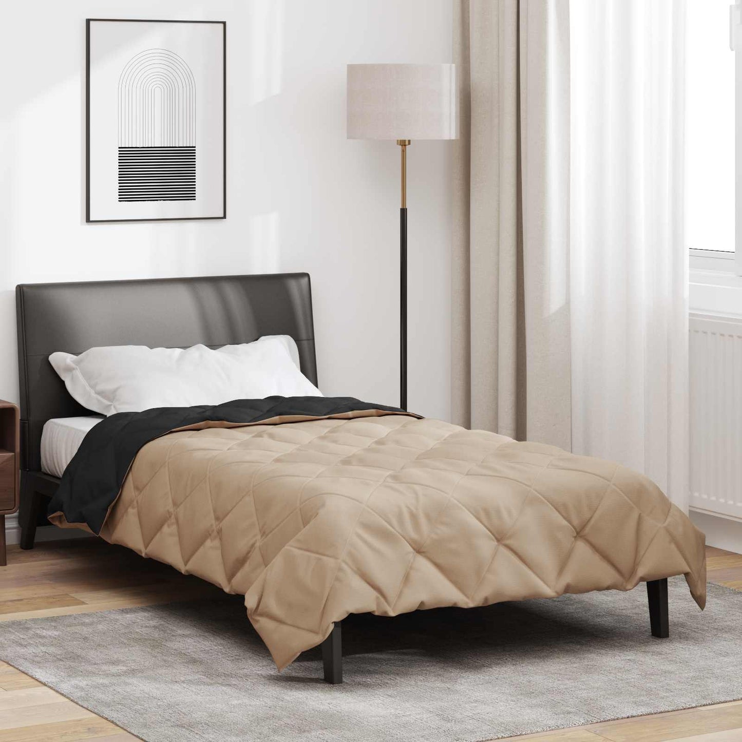 Full Year Duvet Black and Taupe 155 x 200 cm Microfiber