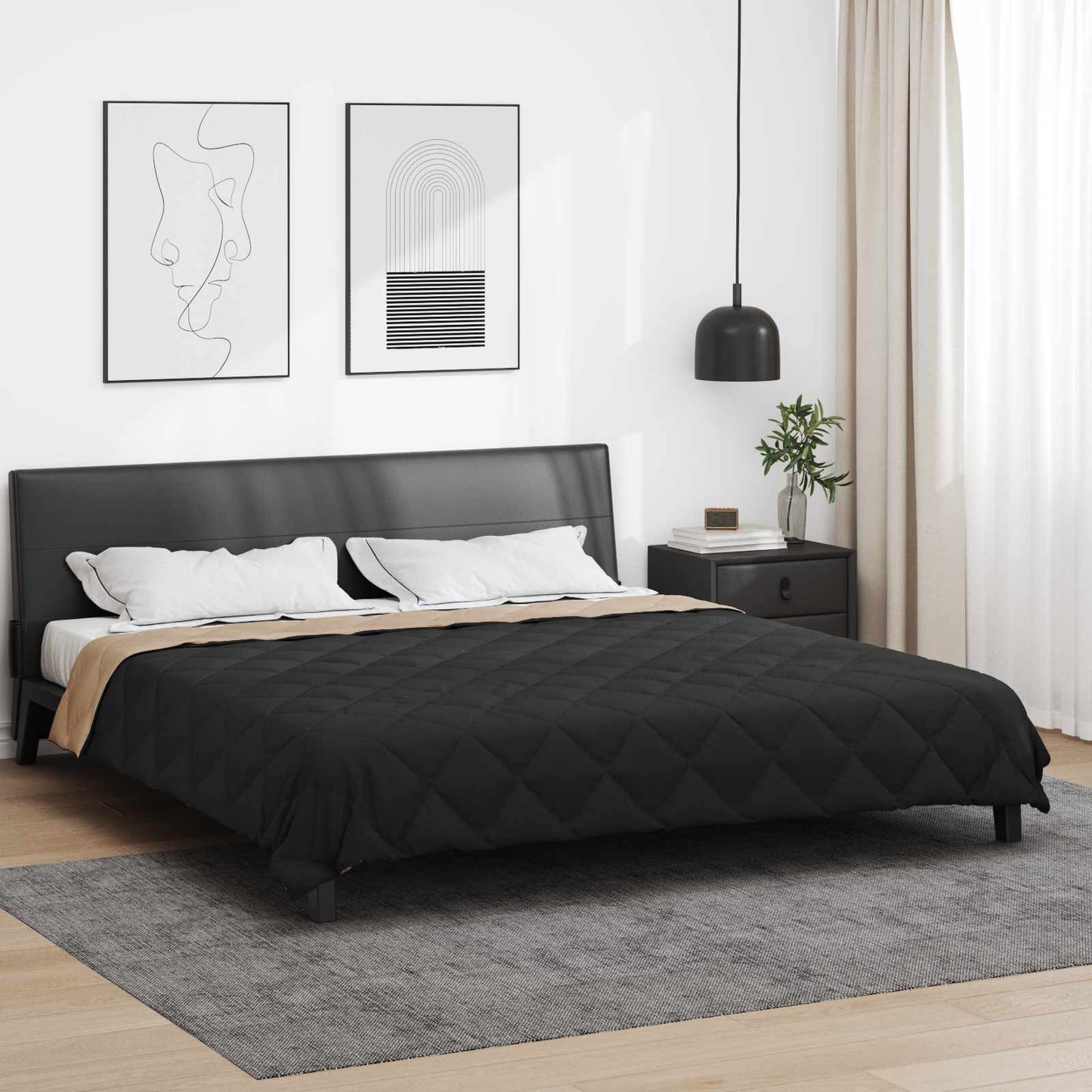 Full Year Duvet Black and Taupe 200 x 220 cm Microfiber