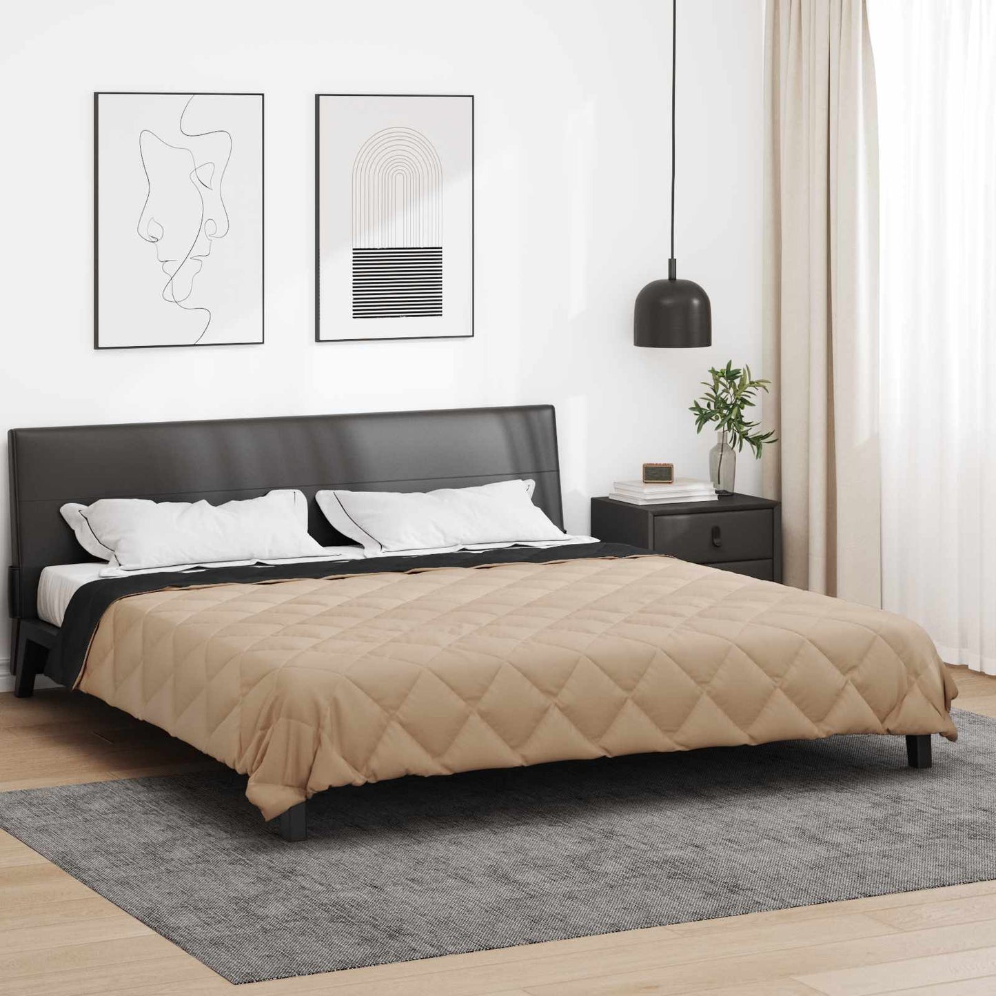 Full Year Duvet Black and Taupe 220 x 240 cm Microfiber