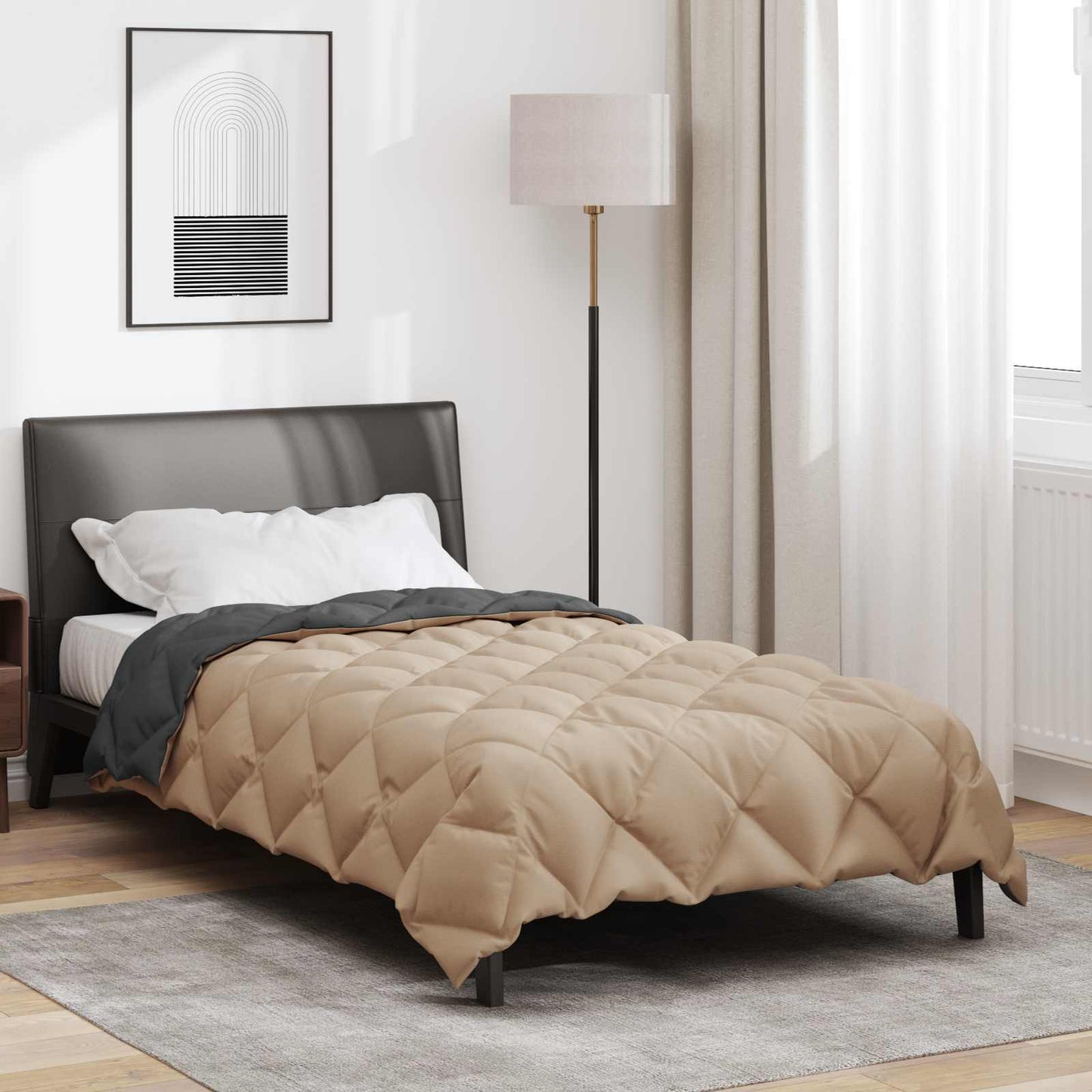 Winter Duvet Anthracite and Taupe 135 x 200 cm Microfiber