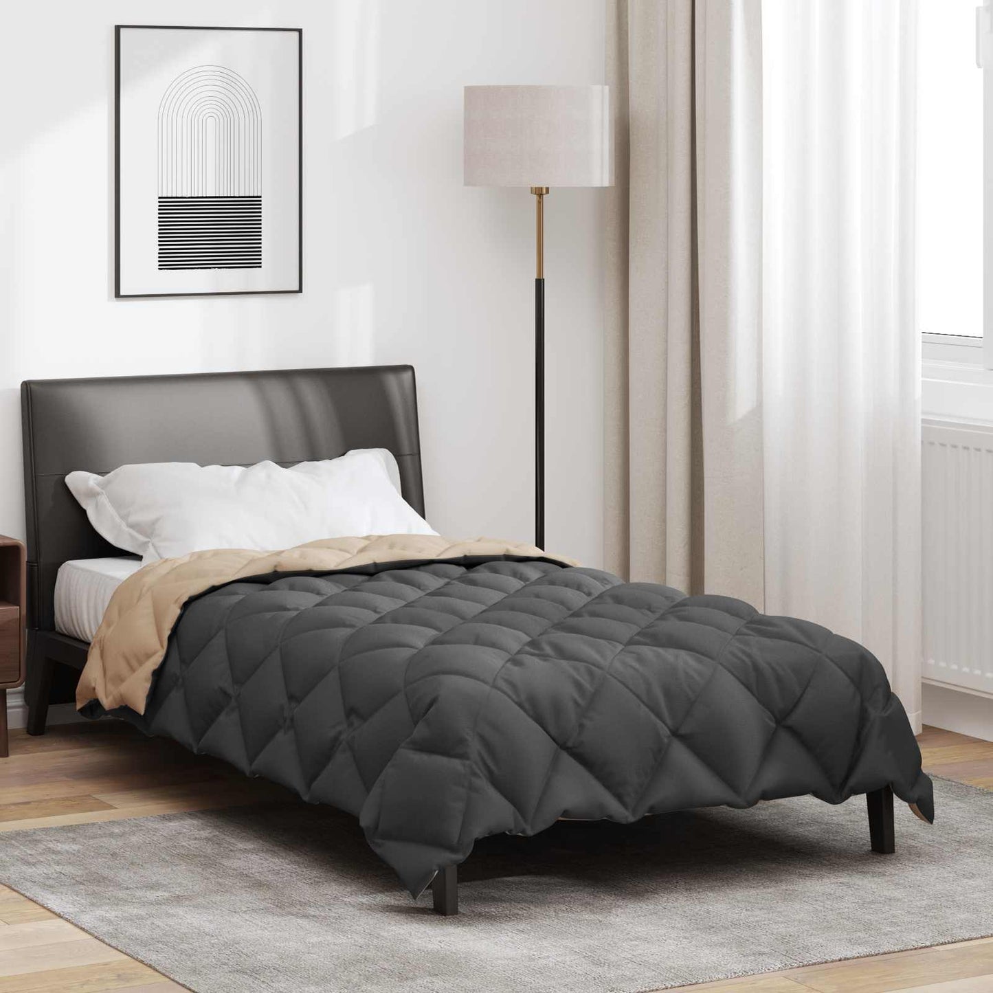 Winter Duvet Anthracite and Taupe 155 x 220 cm Microfiber