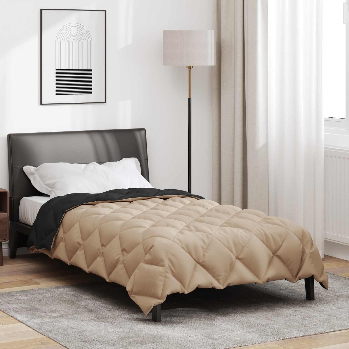 Winter Duvet Black and Taupe 135 x 200 cm Microfiber