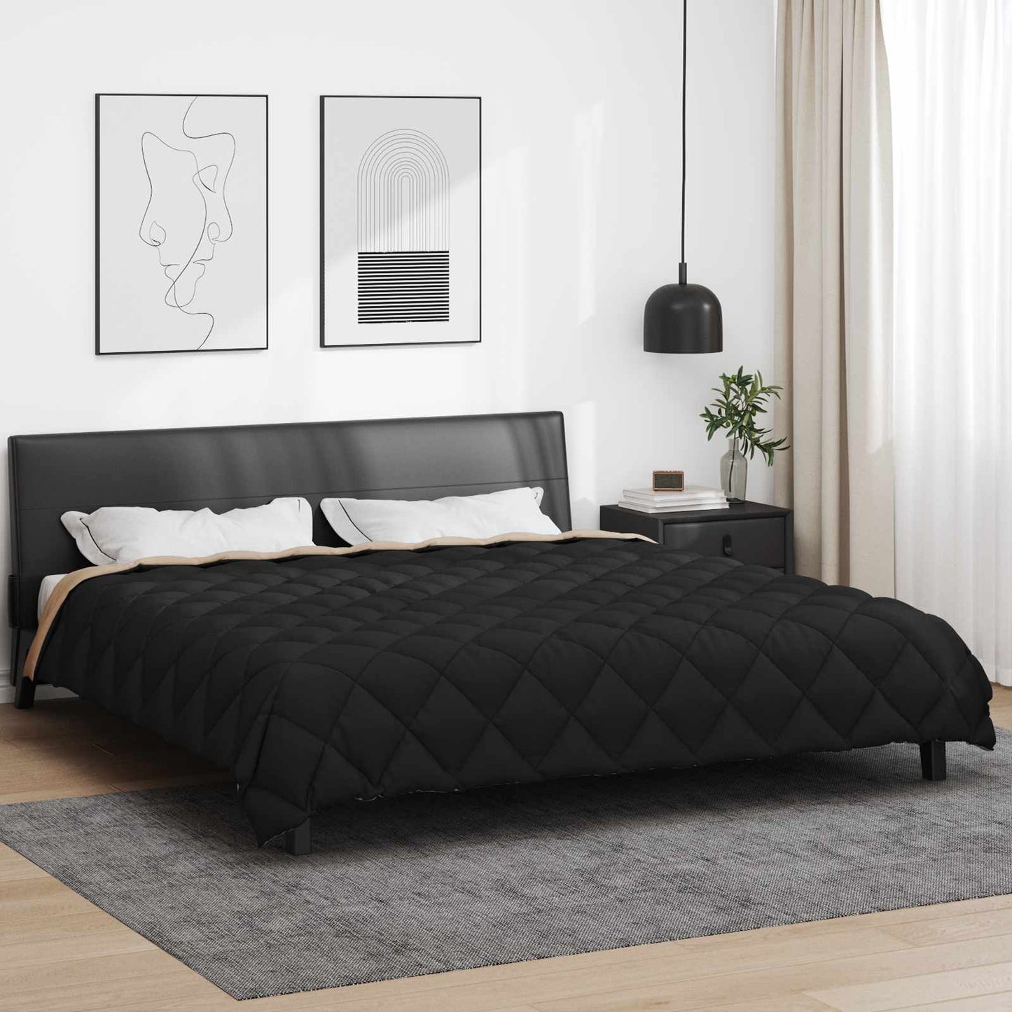 Winter Duvet Black and Taupe 200 x 240 cm Microfiber