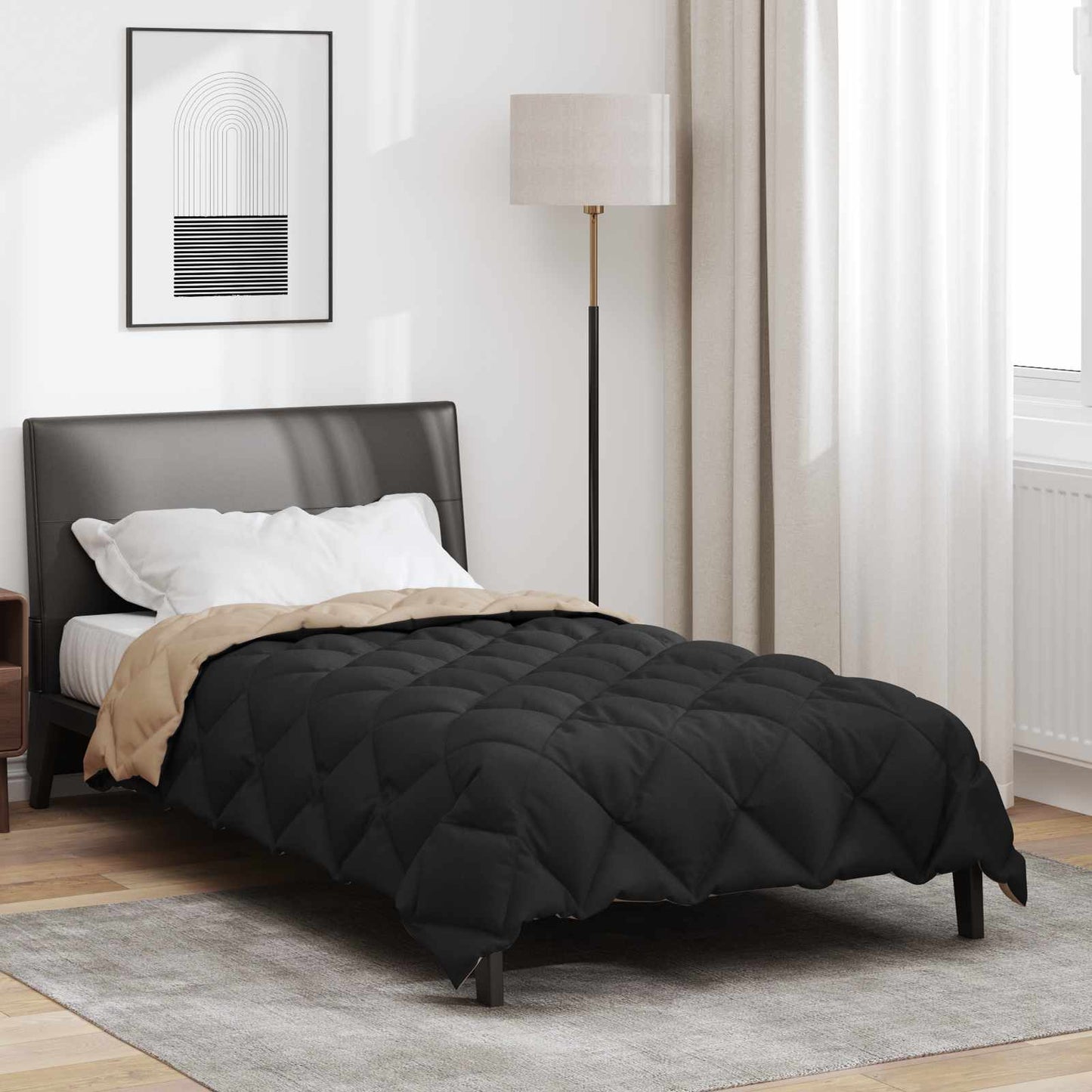 Winter Duvet Black and Taupe 155 x 220 cm Microfiber