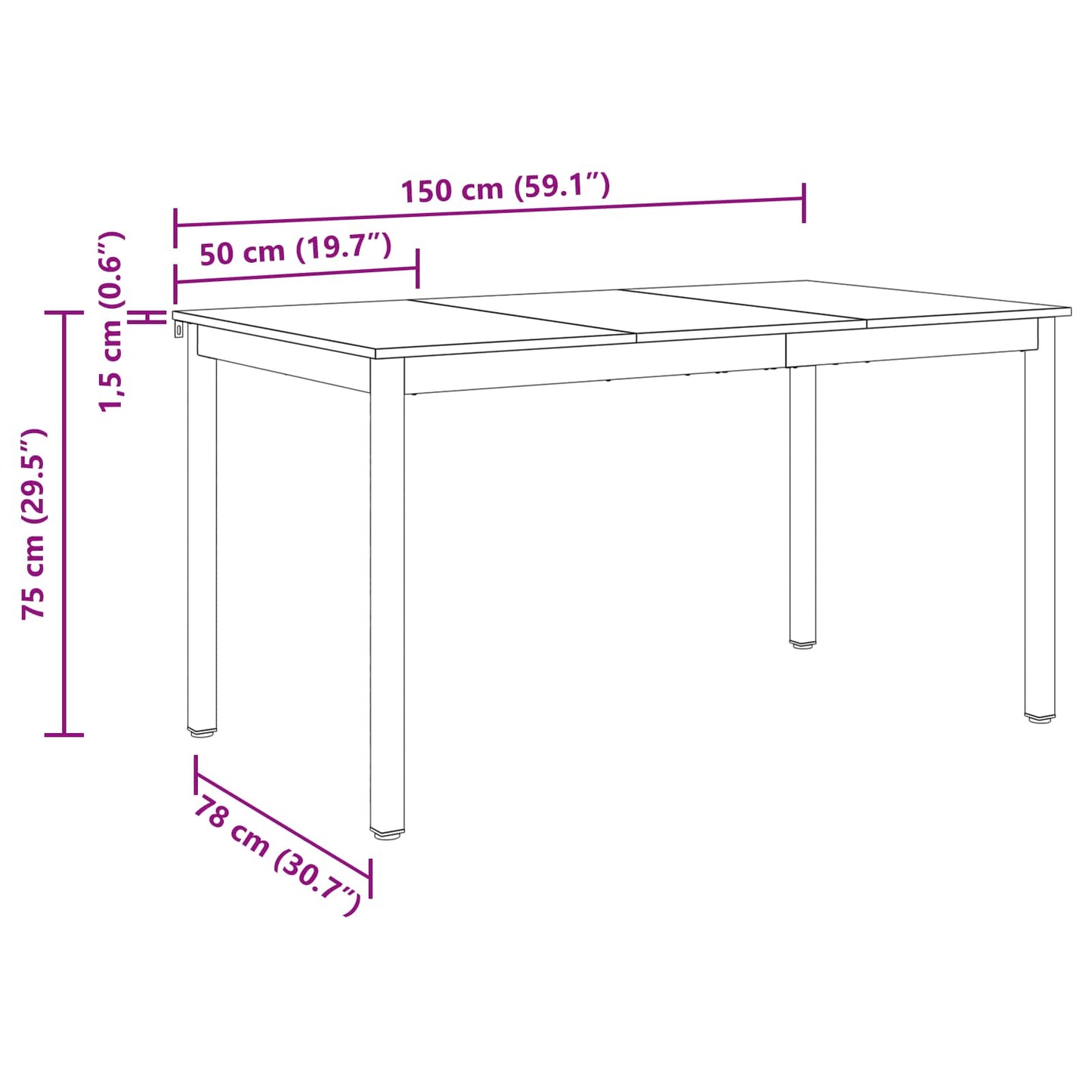 Dining Tables 150 x 78 x 75 cm METAL