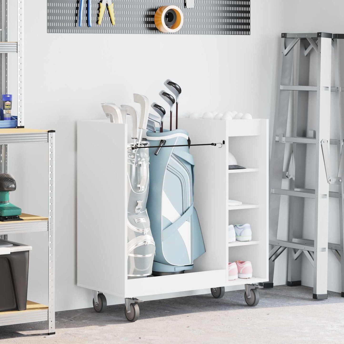 Golf Cabinet with Wheel Plain White 90 x 45 x 98 cm