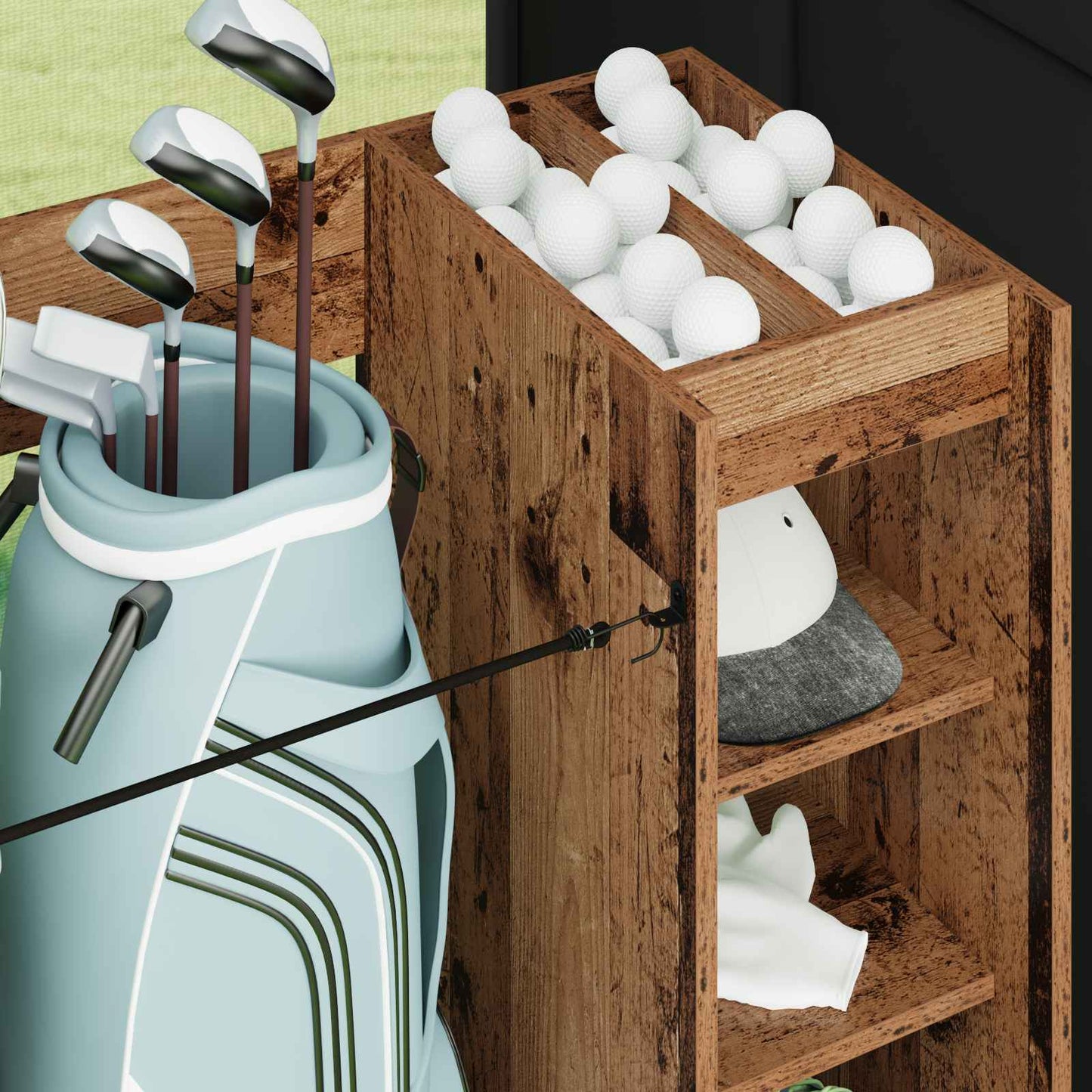Golf Cabinet with Wheel Plain Old Wood 90 x 45 x 98 cm