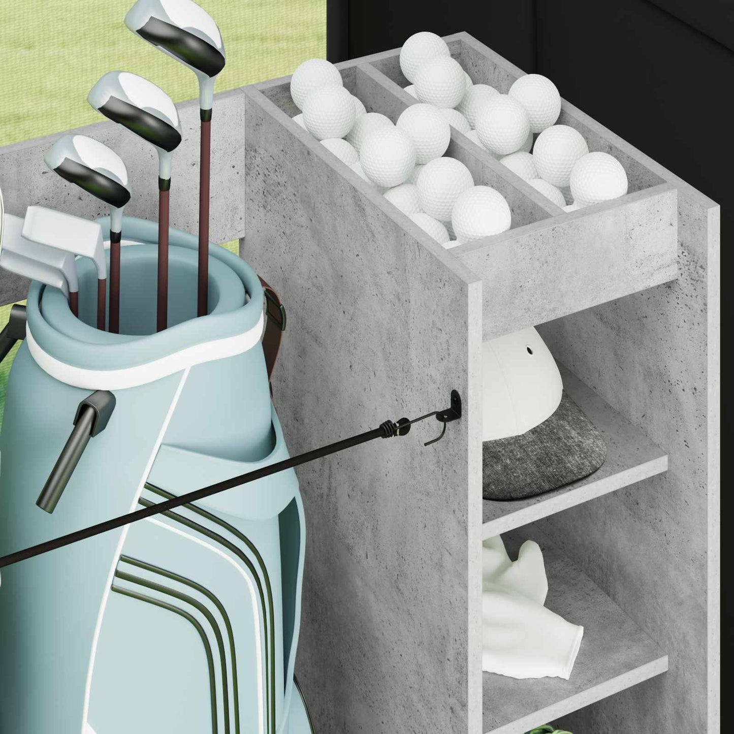 Golf Cabinet with Wheel Plain Concrete Grey 120 x 45 x 98 cm