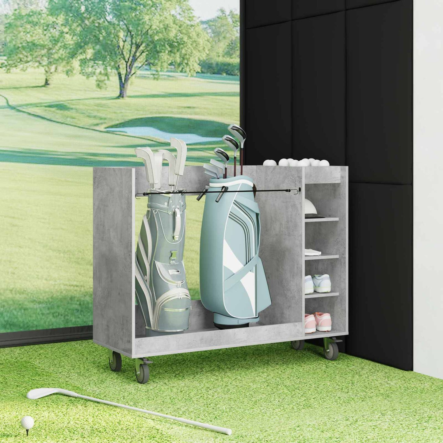 Golf Cabinet with Wheel Plain Concrete Grey 120 x 45 x 98 cm