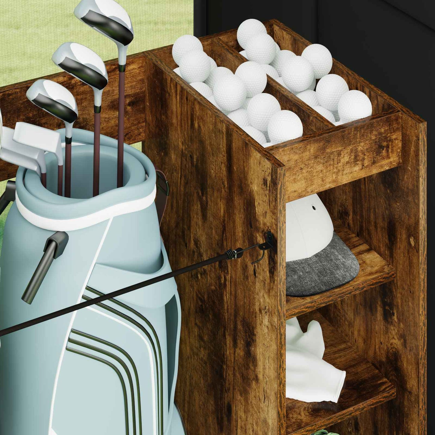 Golf Cabinet with Wheel Plain Smoked Oak 120 x 45 x 98 cm