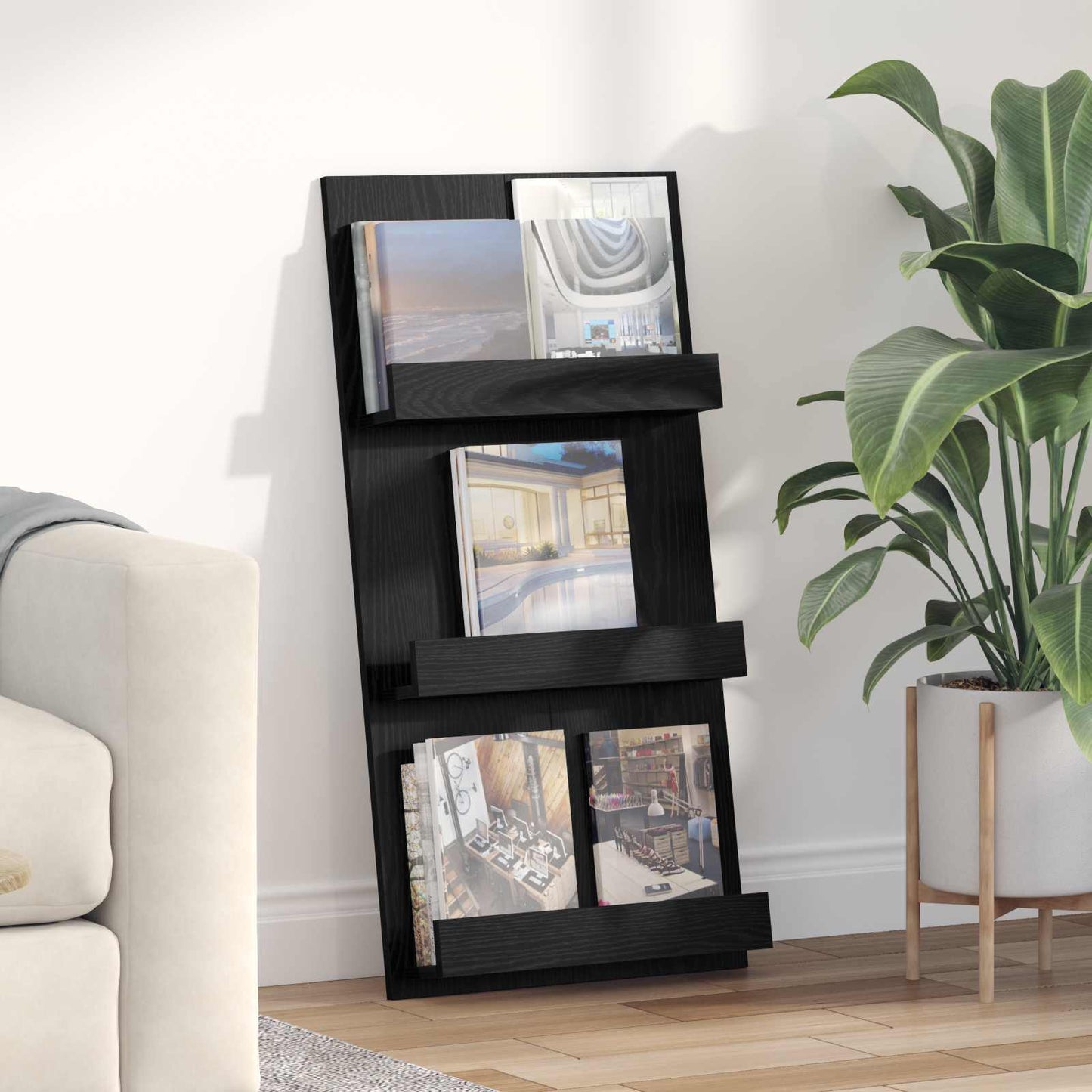 Magazine Rack Black Oak 51 x 11 x 102 cm Engineered Wood