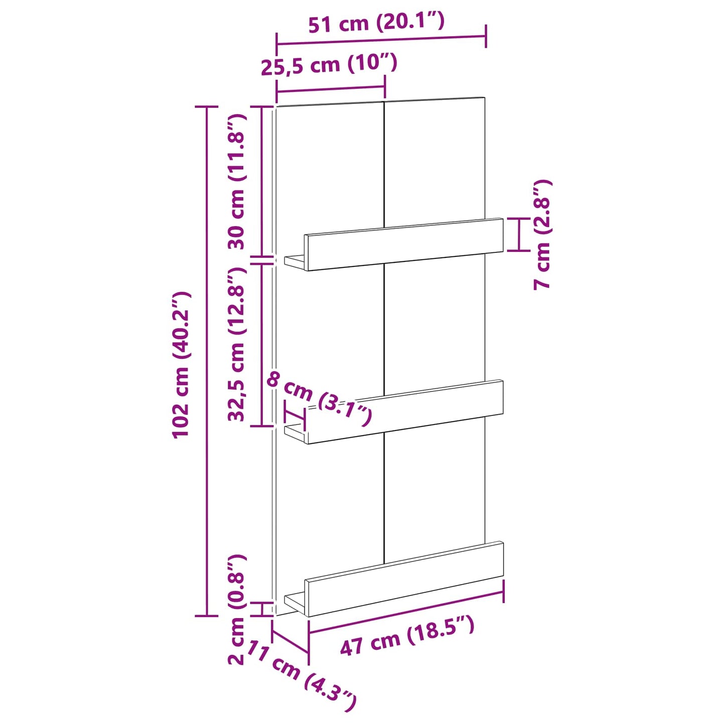 Magazine Rack Black Oak 51 x 11 x 102 cm Engineered Wood