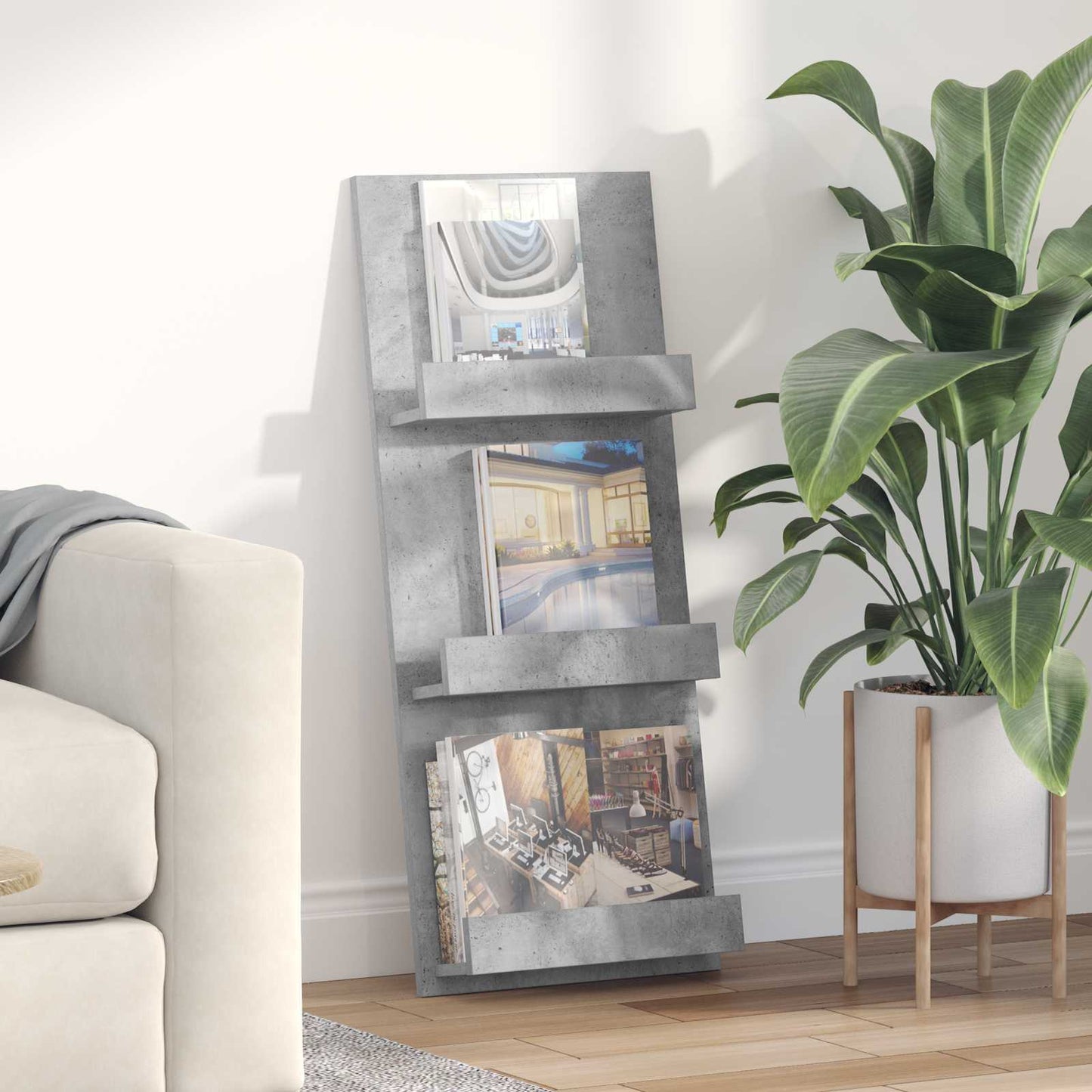 Magazine Rack Concrete Grey 43 x 11 x 102 cm Engineered Wood