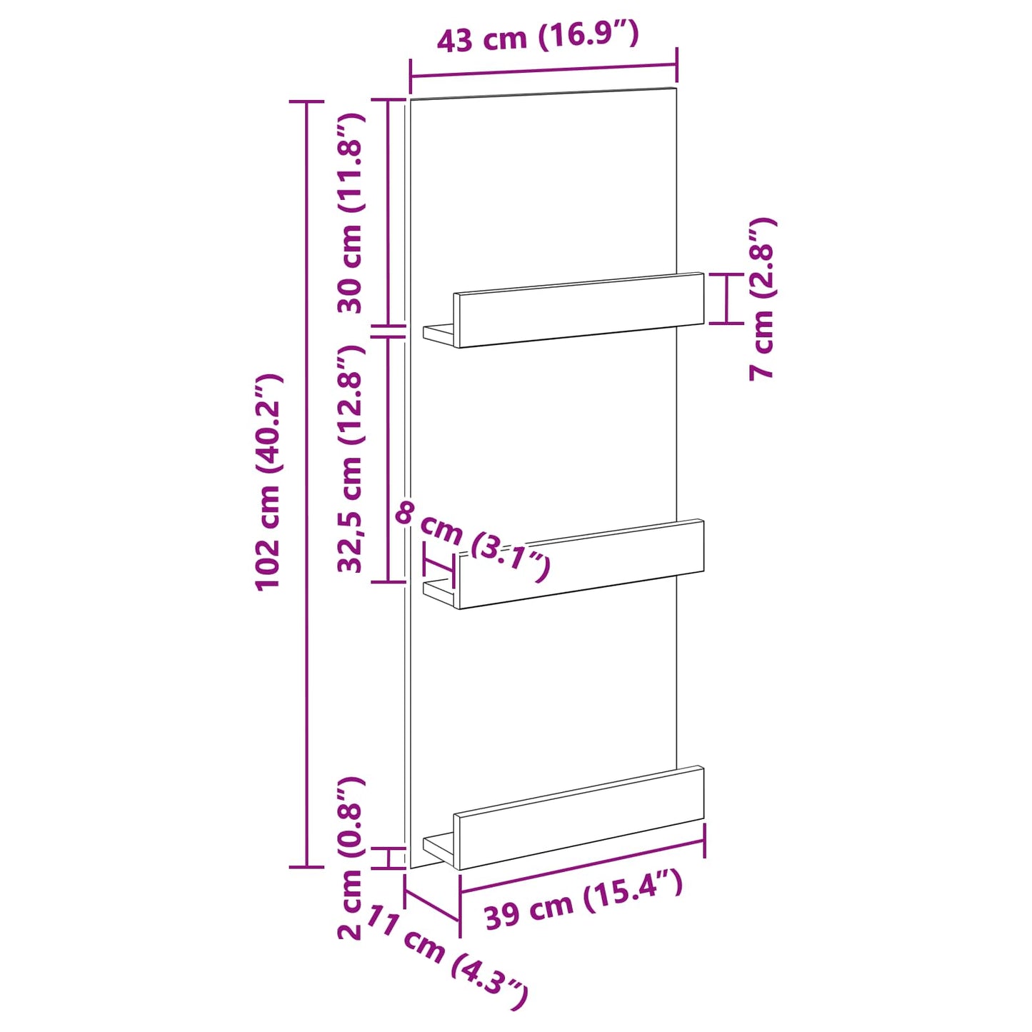 Magazine Rack Concrete Grey 43 x 11 x 102 cm Engineered Wood