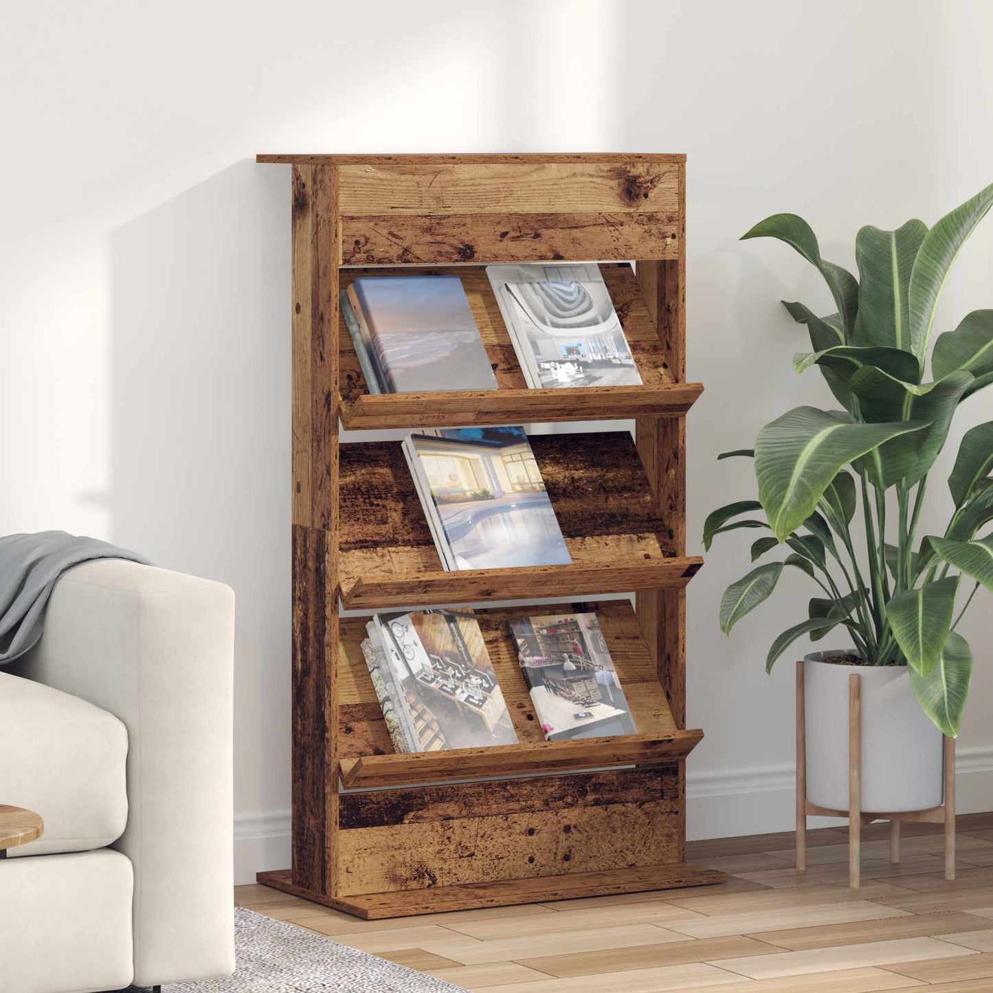 Magazine Rack Old Wood 70 x 41 x 126 cm Engineered Wood