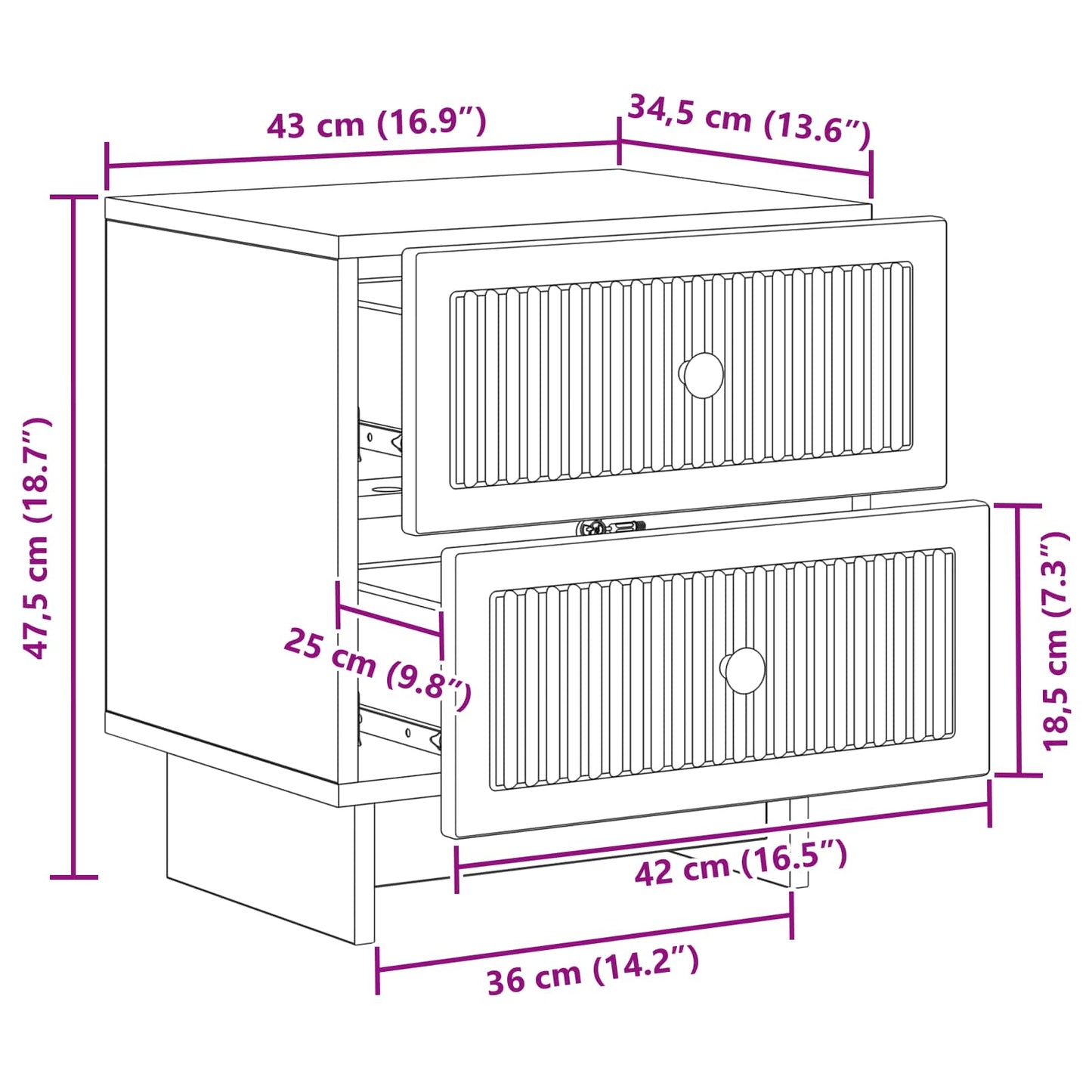Bedside Cabinet High Gloss White 43 x 34.5 x 47.5 cm