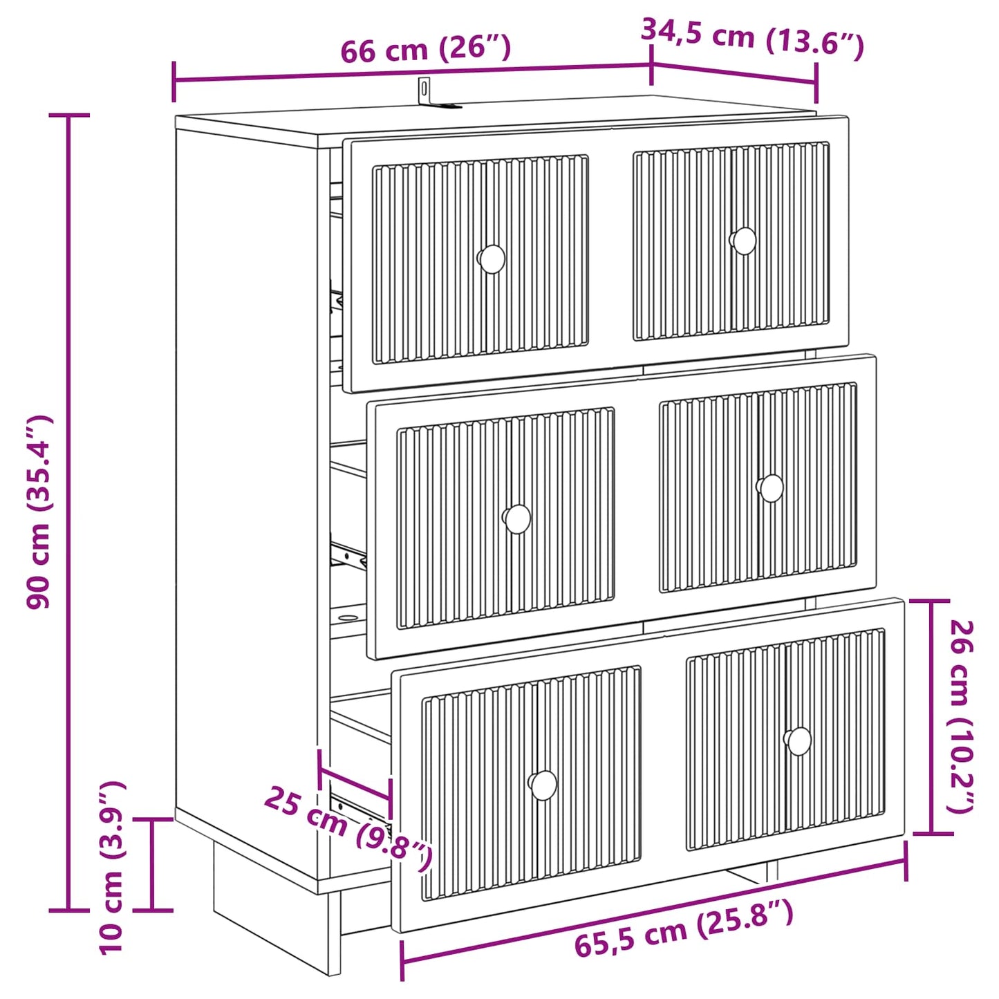 Drawer Cabinet Sonoma Oak 66 x 34.5 x 90 cm Engineered Wood