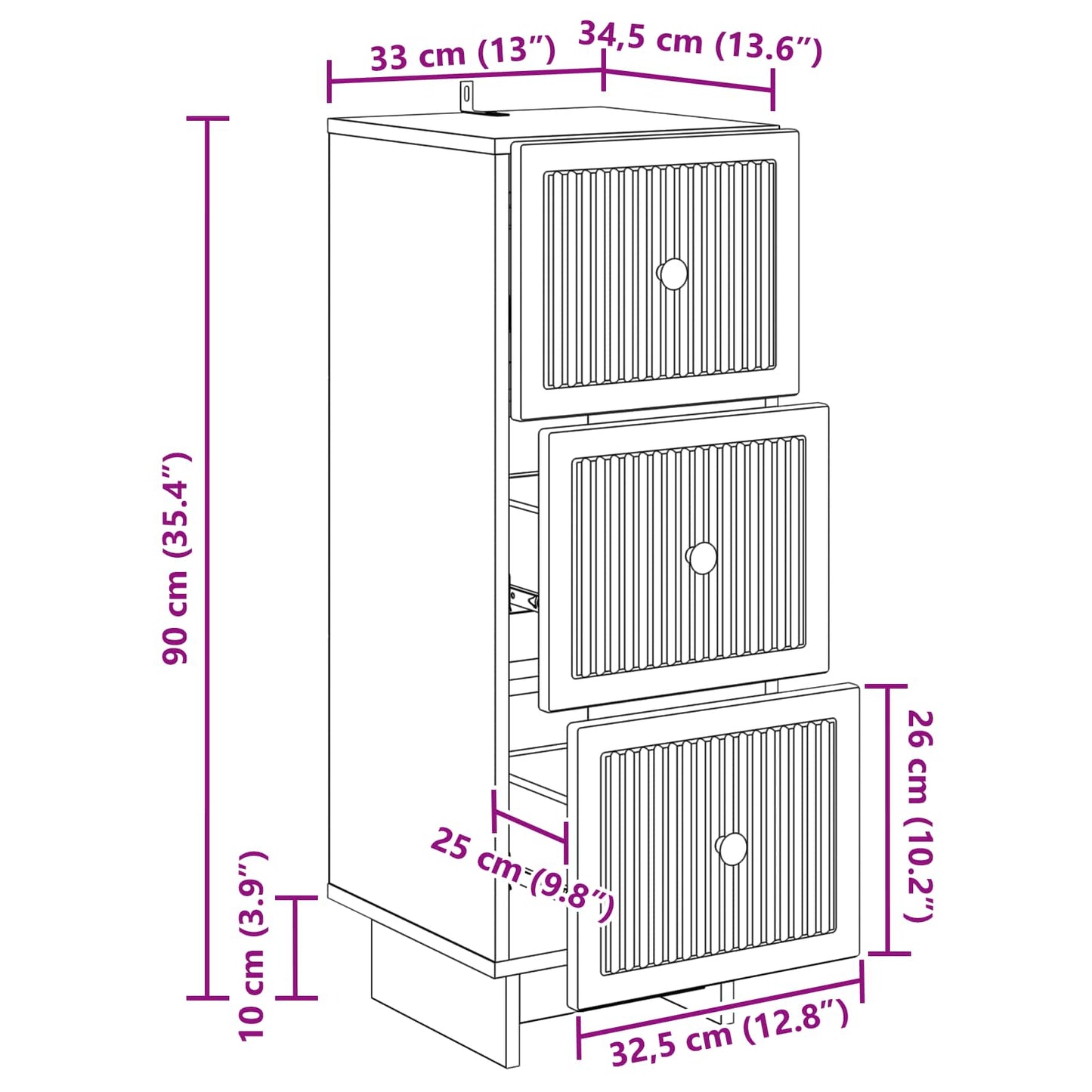 Drawer Cabinet Smoked Oak 33 x 34.5 x 90 cm Engineered Wood