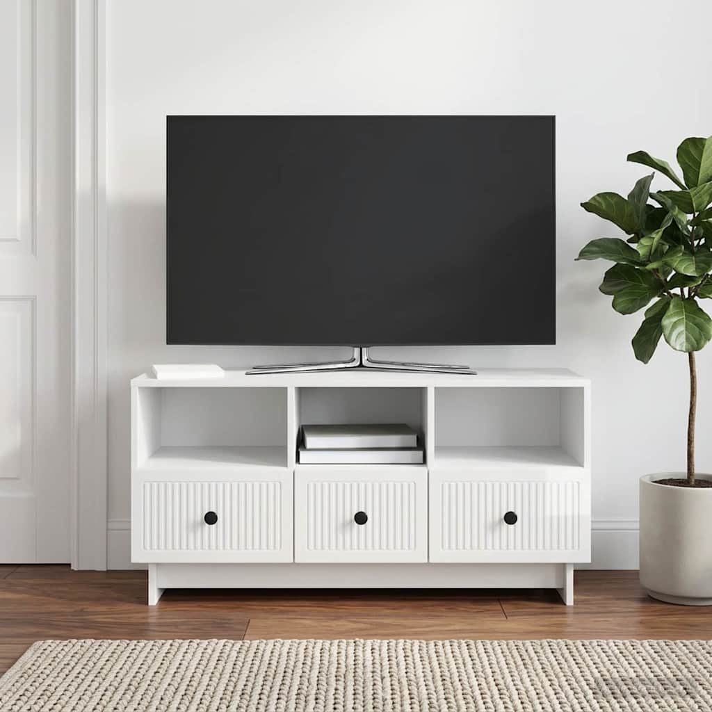 TV Cabinet High Gloss White 102 x 34.5 x 50 cm Engineered Wood