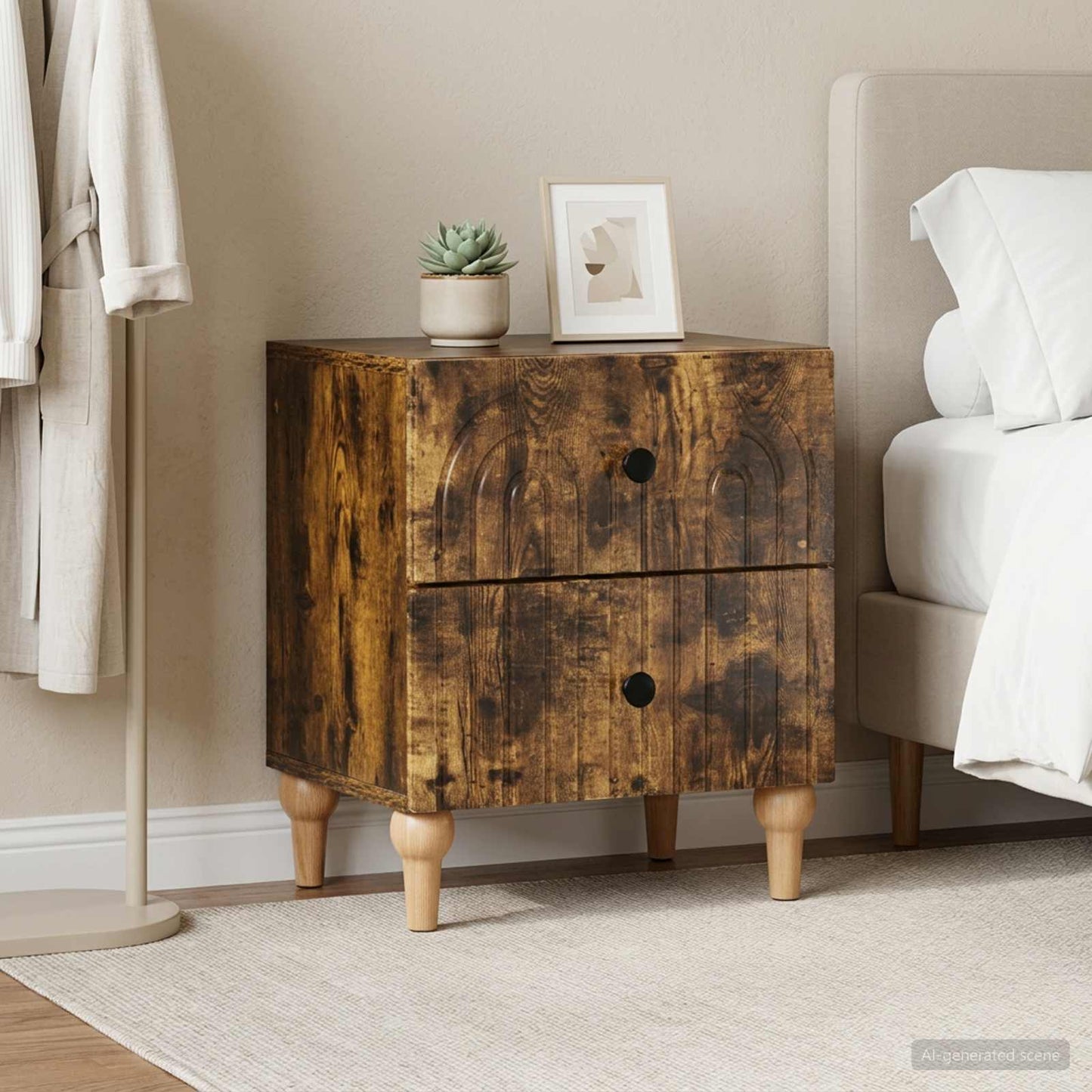 Bedside Cabinet with Drawer 2 pcs Smoked Oak 43 x 34.5 x 48 cm